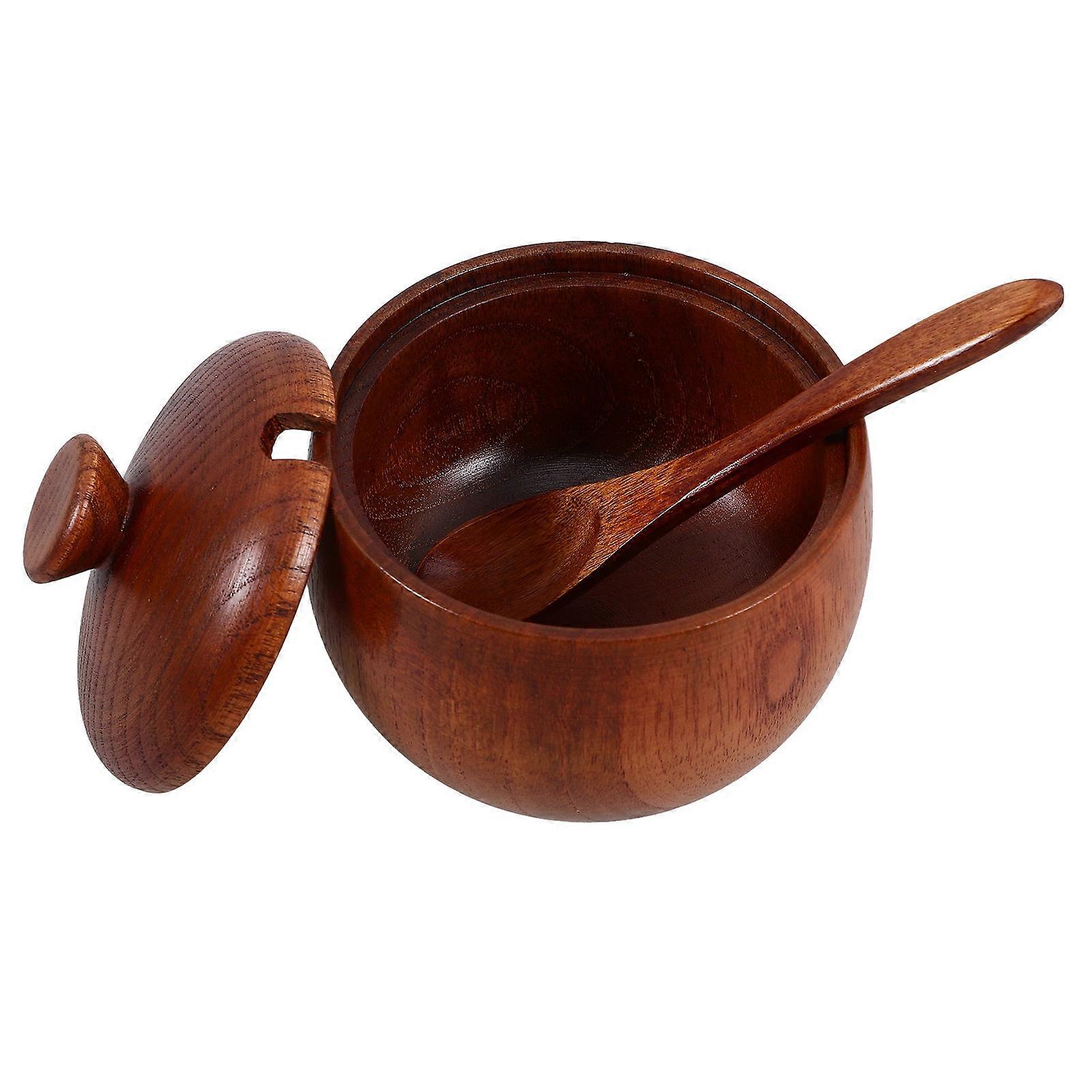 Wooden Sugar Jar for Kitchen Use with Lid and Spoon 2Sets