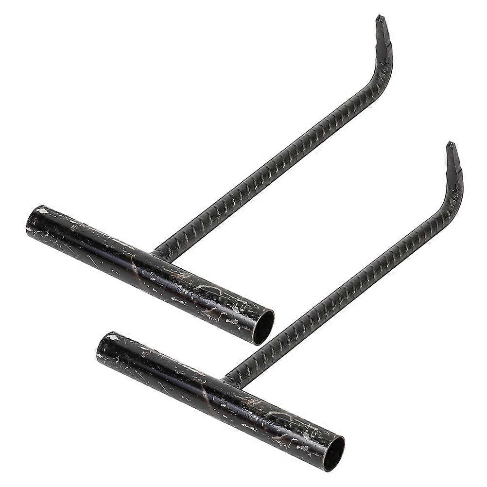 Manhole Hook Stainless Steel Roll-Up Use Black Lifting 2Pcs