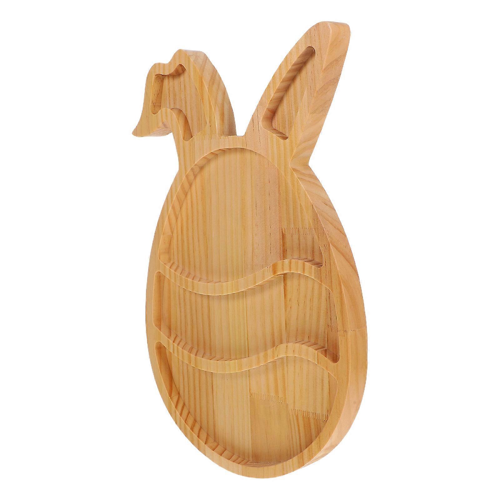 Easter Bunny Shape Wooden Tray for Serving 4Pcs Appetizers and Snacks