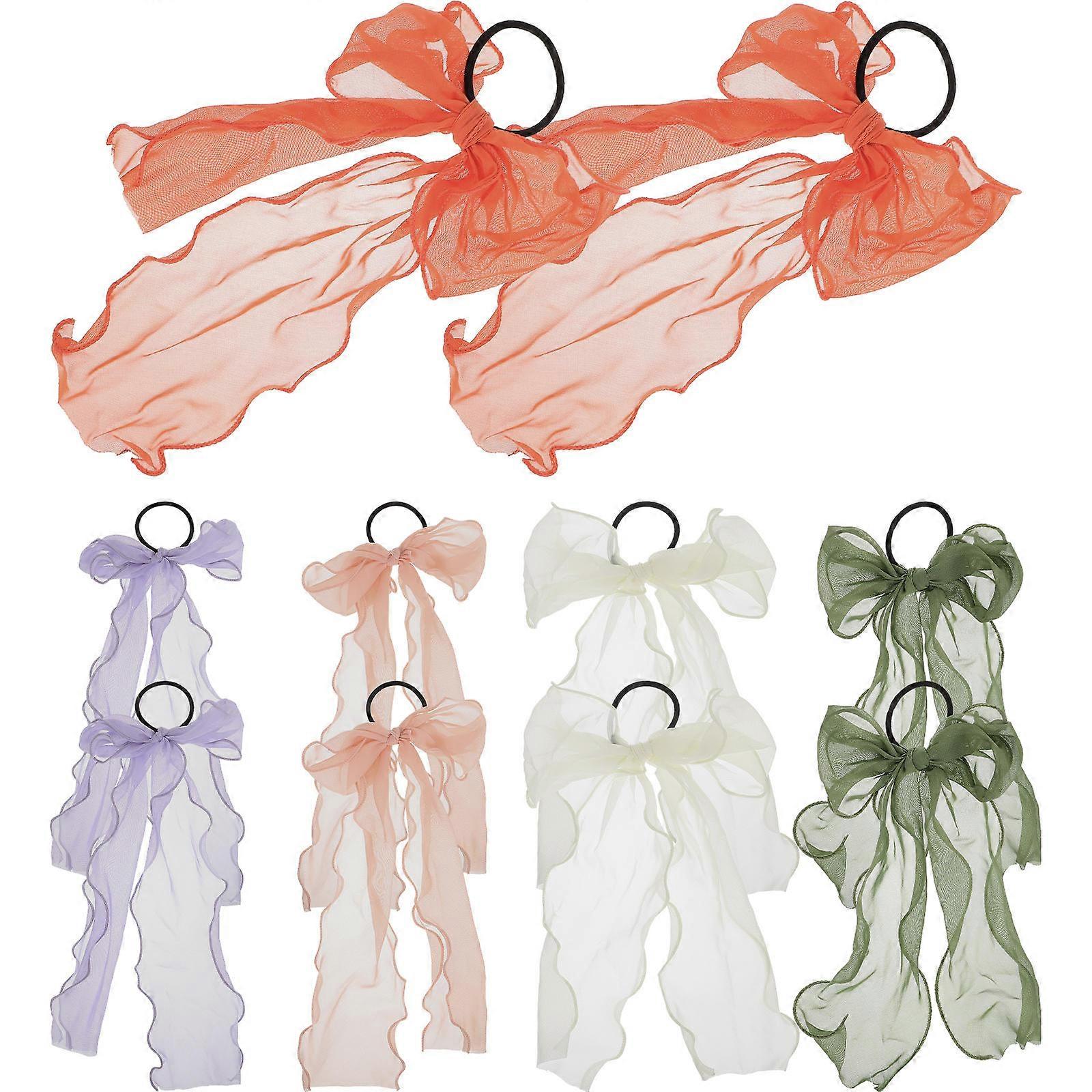 Decorative Elastic Ponytail Holders With Long Bow Design For Kids And Children Ideal For School Activities 50 Pcs