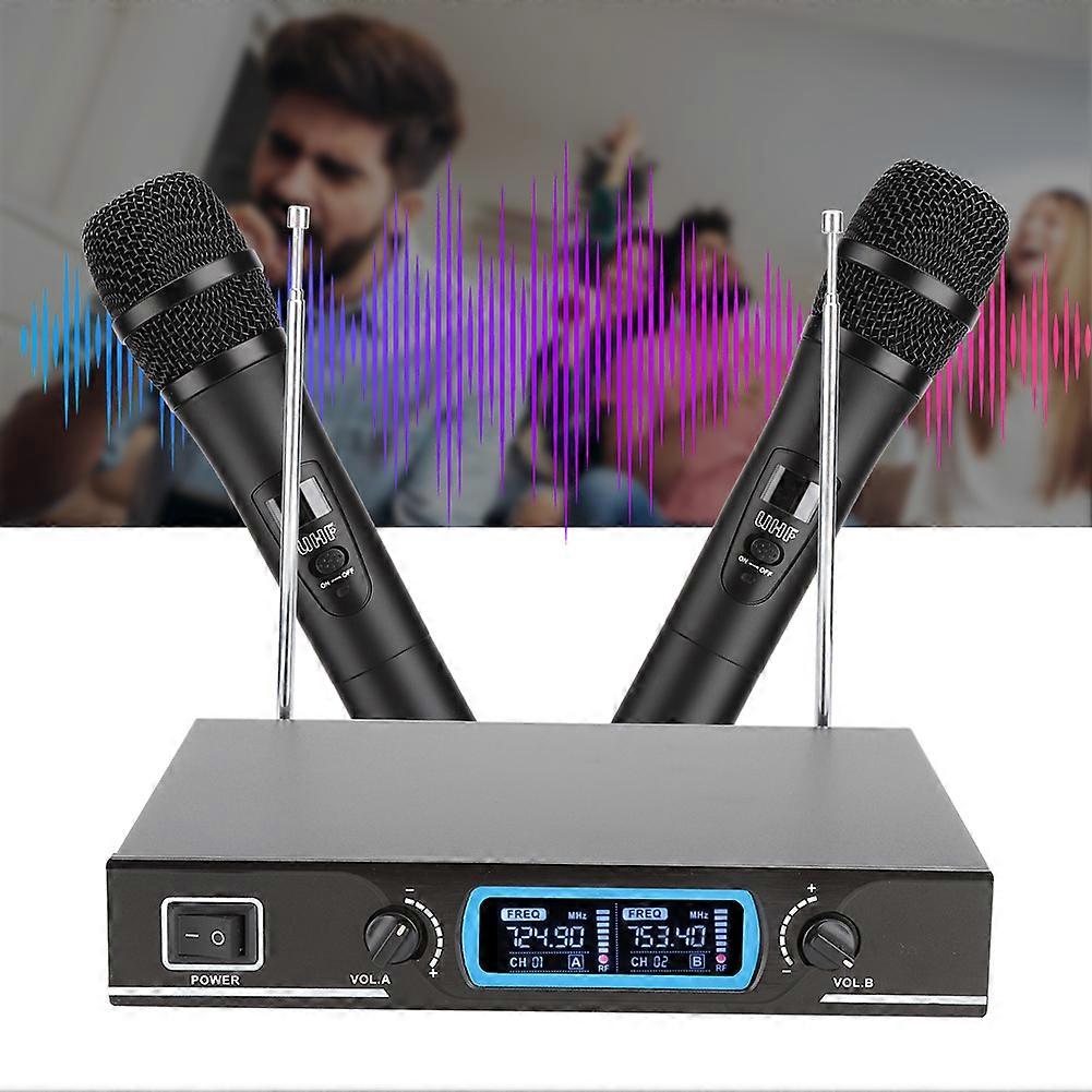UHF Wireless Dual Handheld Microphone Set with Receiver FM Mic
