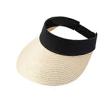 Hatt Bred Brem Dame Sollue Flettet Utendørs Sommerlue Reisetilbehør For Jente Dame, Beige