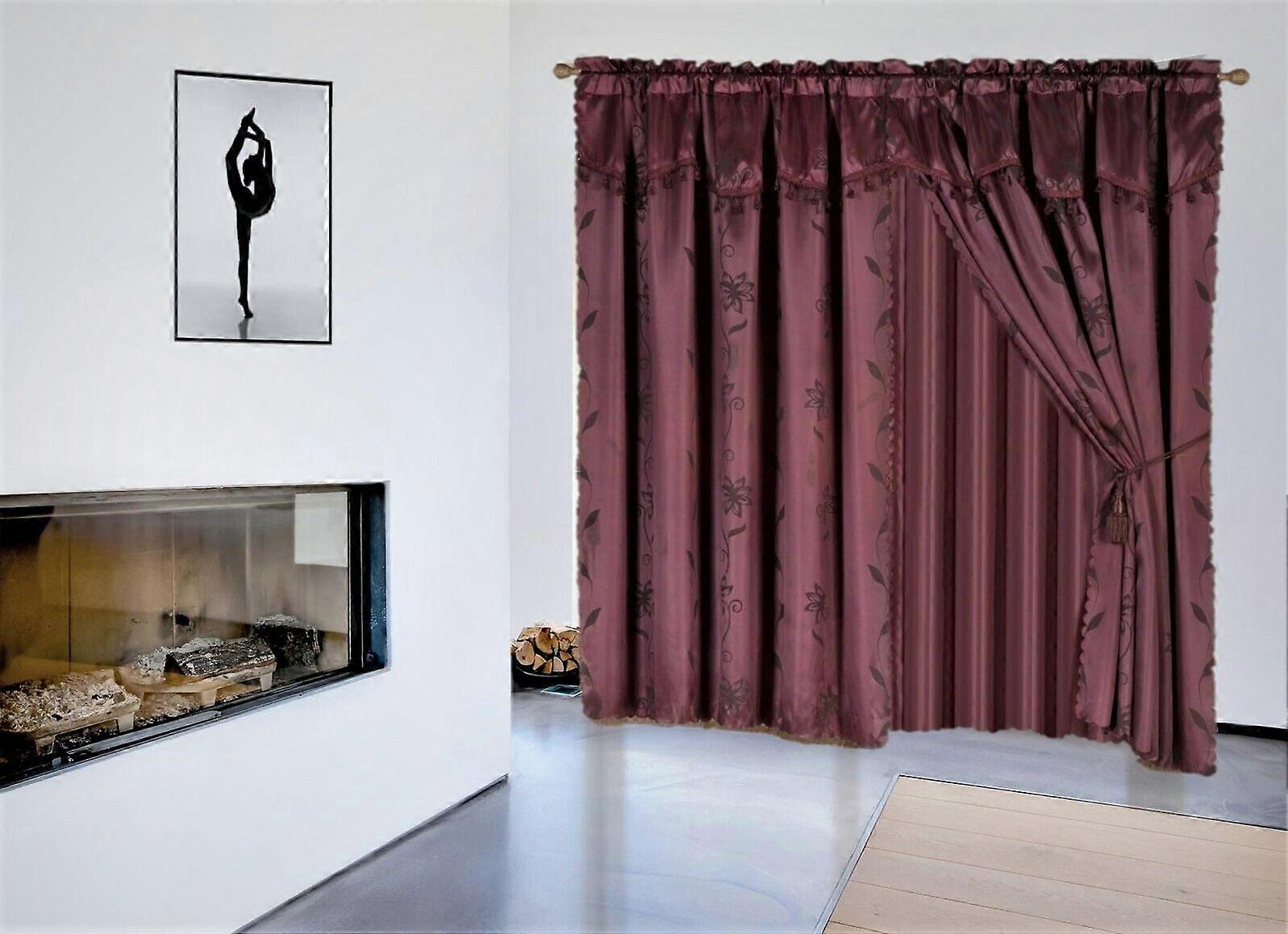 5PC PRINTED WINDOW CURTAIN PANEL SET MODERN YET ATTACHED VALANCE
