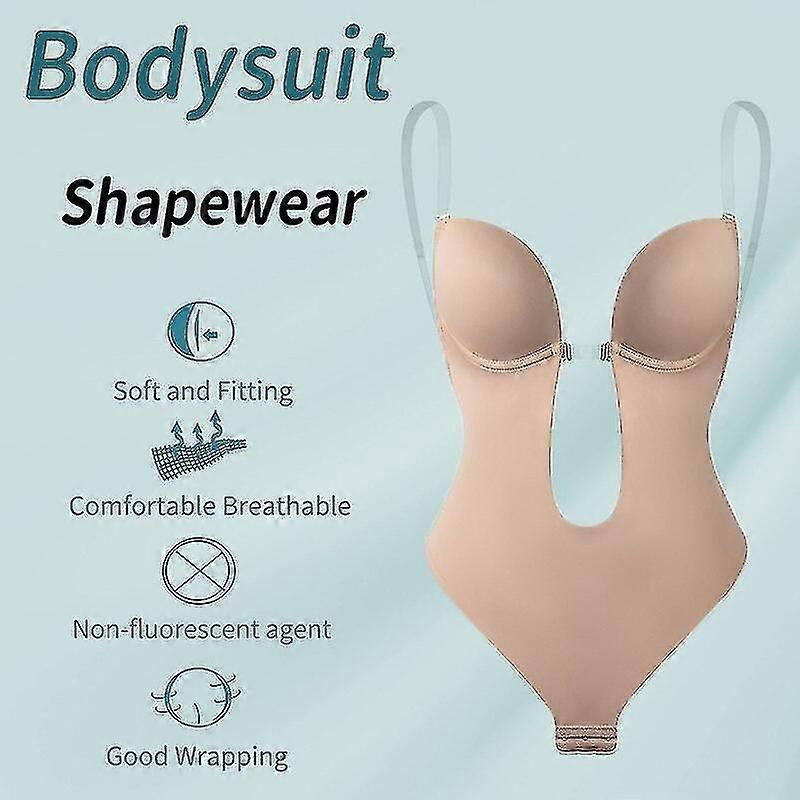 النساء الغارقة عميق الخامس الرقبة الجسم المشكل حمالة عارية الذراعين بودي سويت Shapewear U الغطس سلس ثونغ