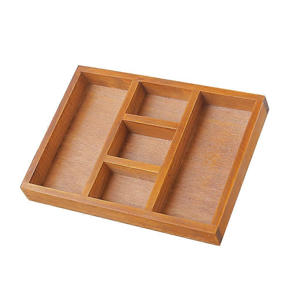 Wooden Storage Box Tableware Organizer for Storage Vintage 5-Grid Tray