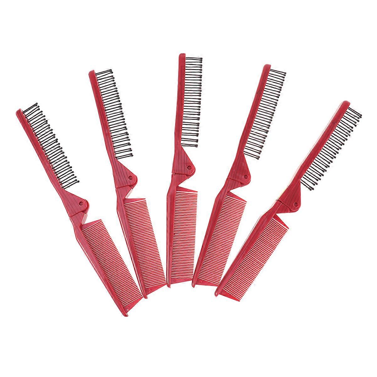 Folding Hair Comb Red Double Headed for Travel 10Pcs Portable Comb
