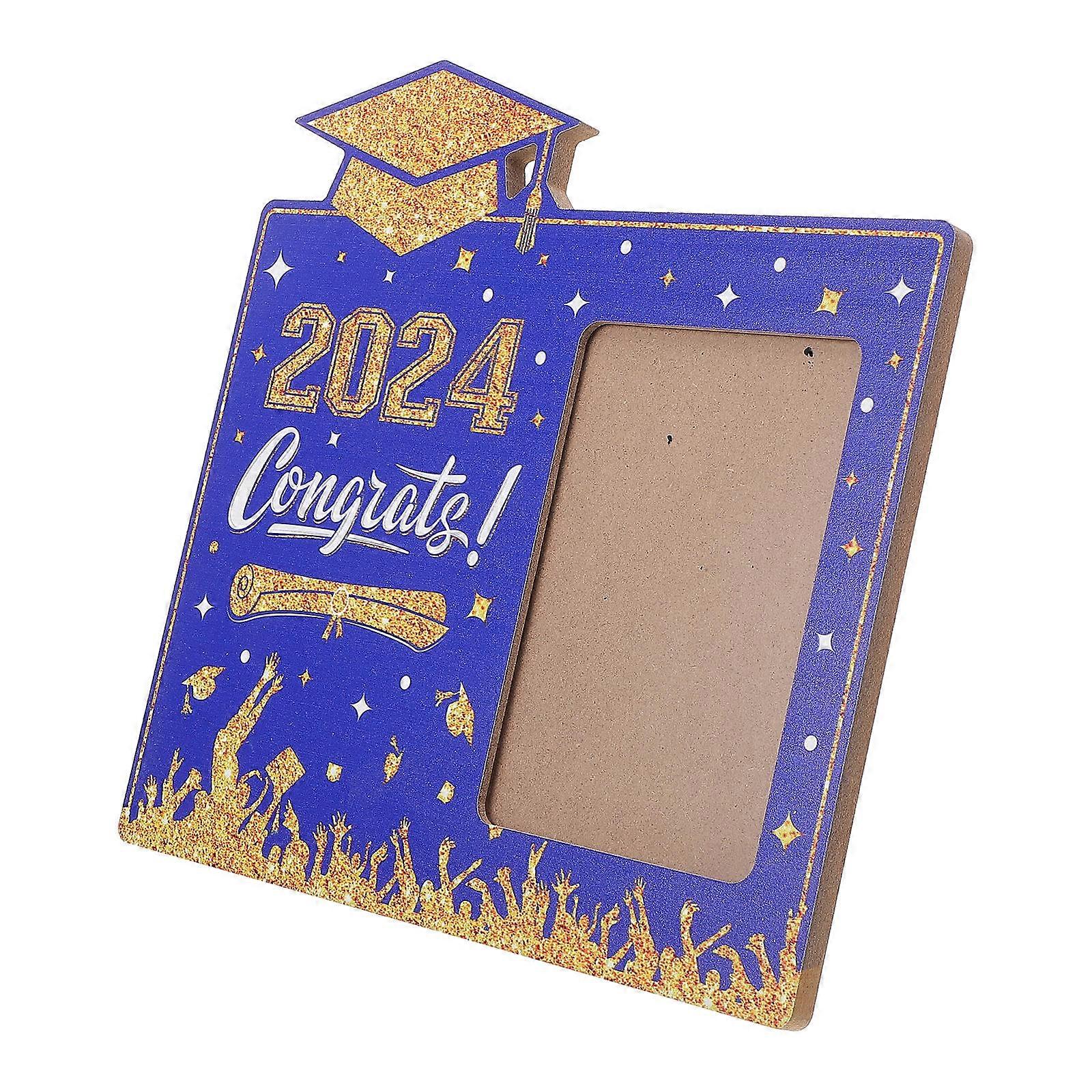 3Pcs Rectangular Wooden Photo Frame Graduation Ornament Centerpiece Display Holder Blue For Home Decoration