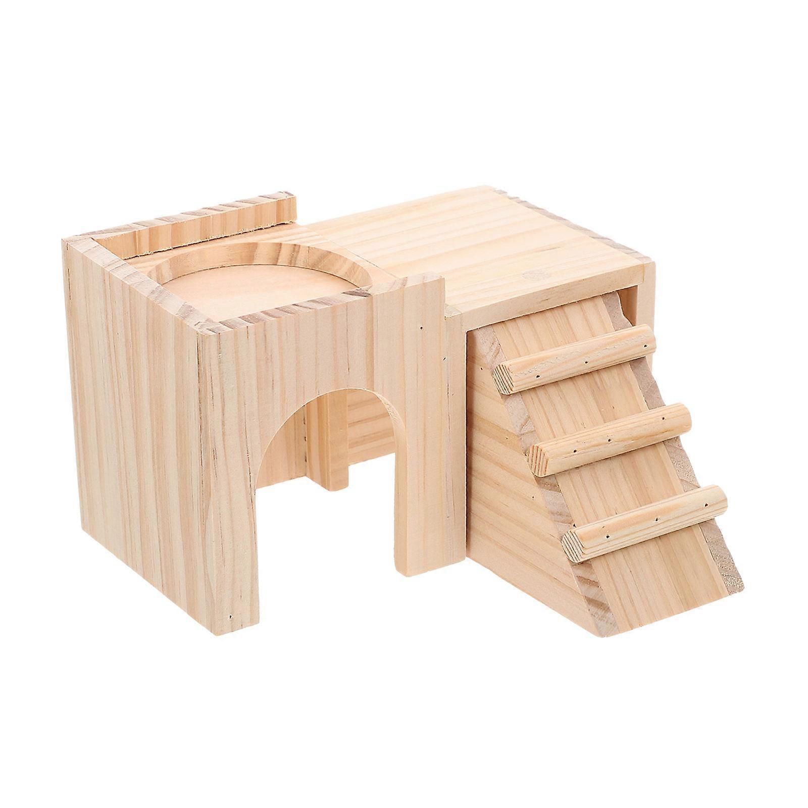 Wooden Hamster Hideaway Nest Hideout House for 2Pcs Pet Plaything