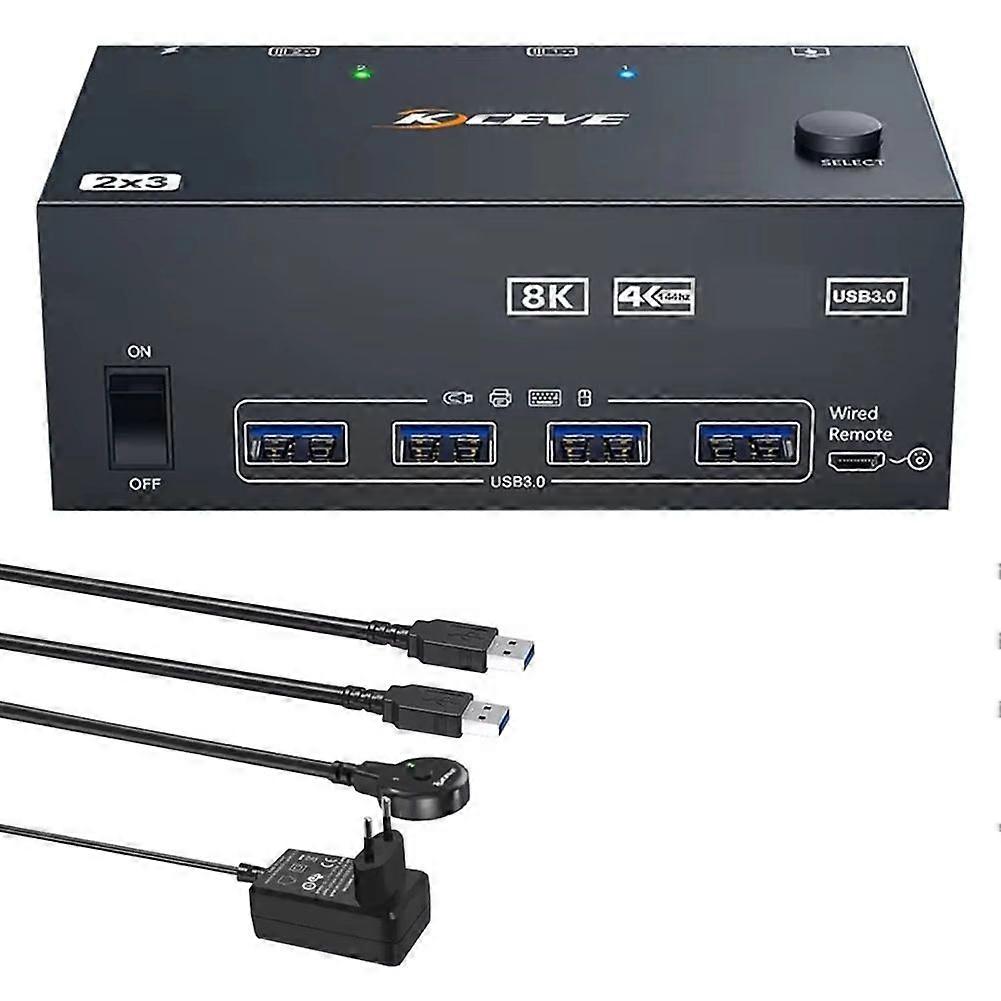 2X3 KVM Switch 3 Monitor 2Computer 8K 60Hz -Compatible 2.1 KVM Switch Extended Display Display Port USB 3.0 Switch(EU)