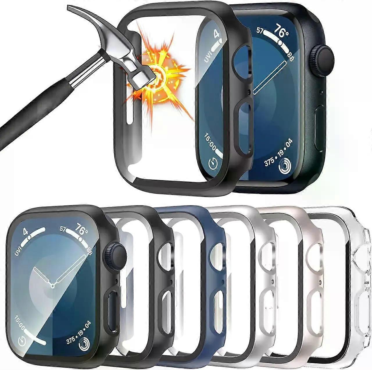 [6 Pack] Case for Apple Watch 41mm Series 9 & 8 with Tempered Glass Screen Protector, Ultra-Thin Full Coverage Hard PC Protective Face Cover