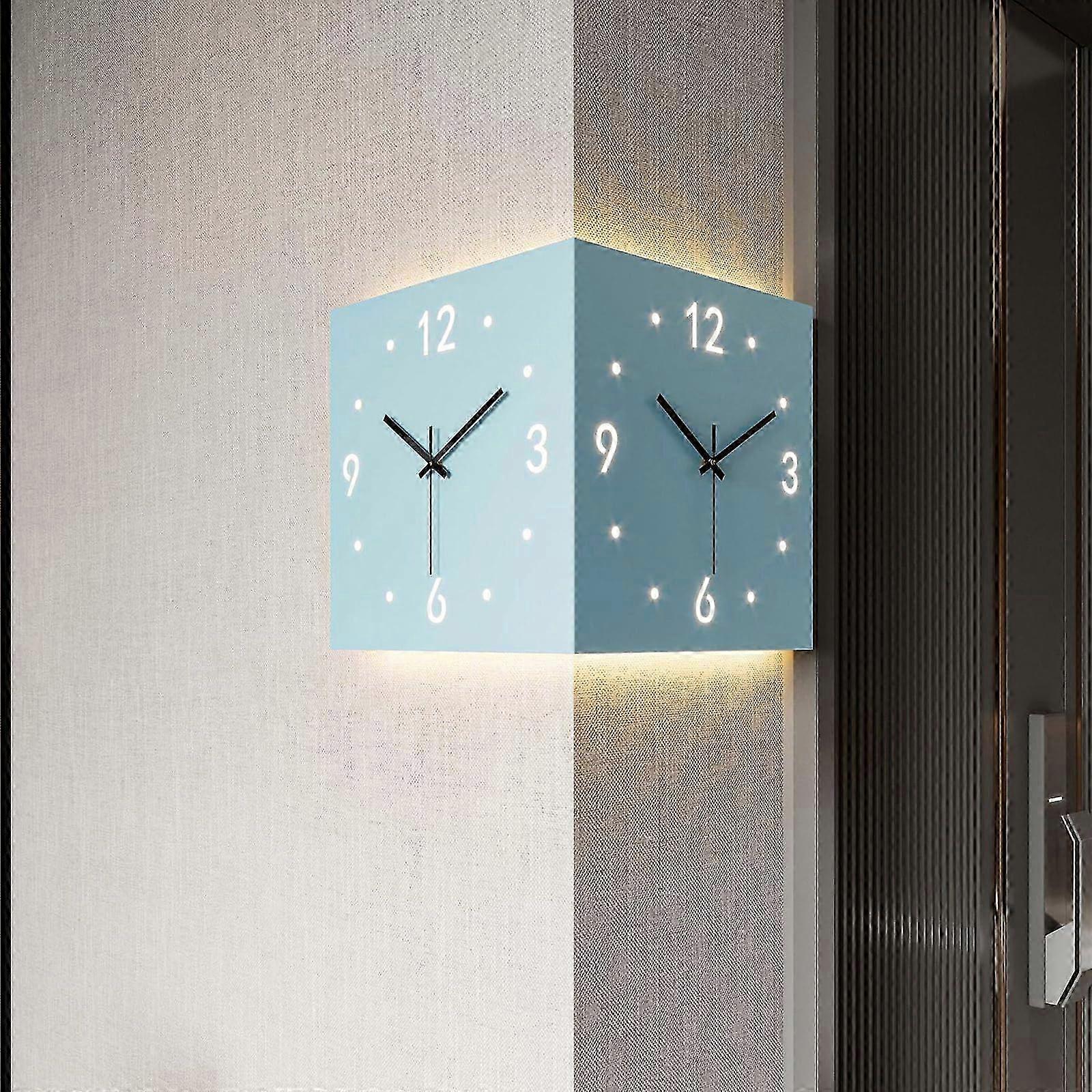 25-26 Double Sided Corner Wall Clock, Modern Decorative Art Corner Wall Clock,Silent Square Digital Wall Clock,Blue