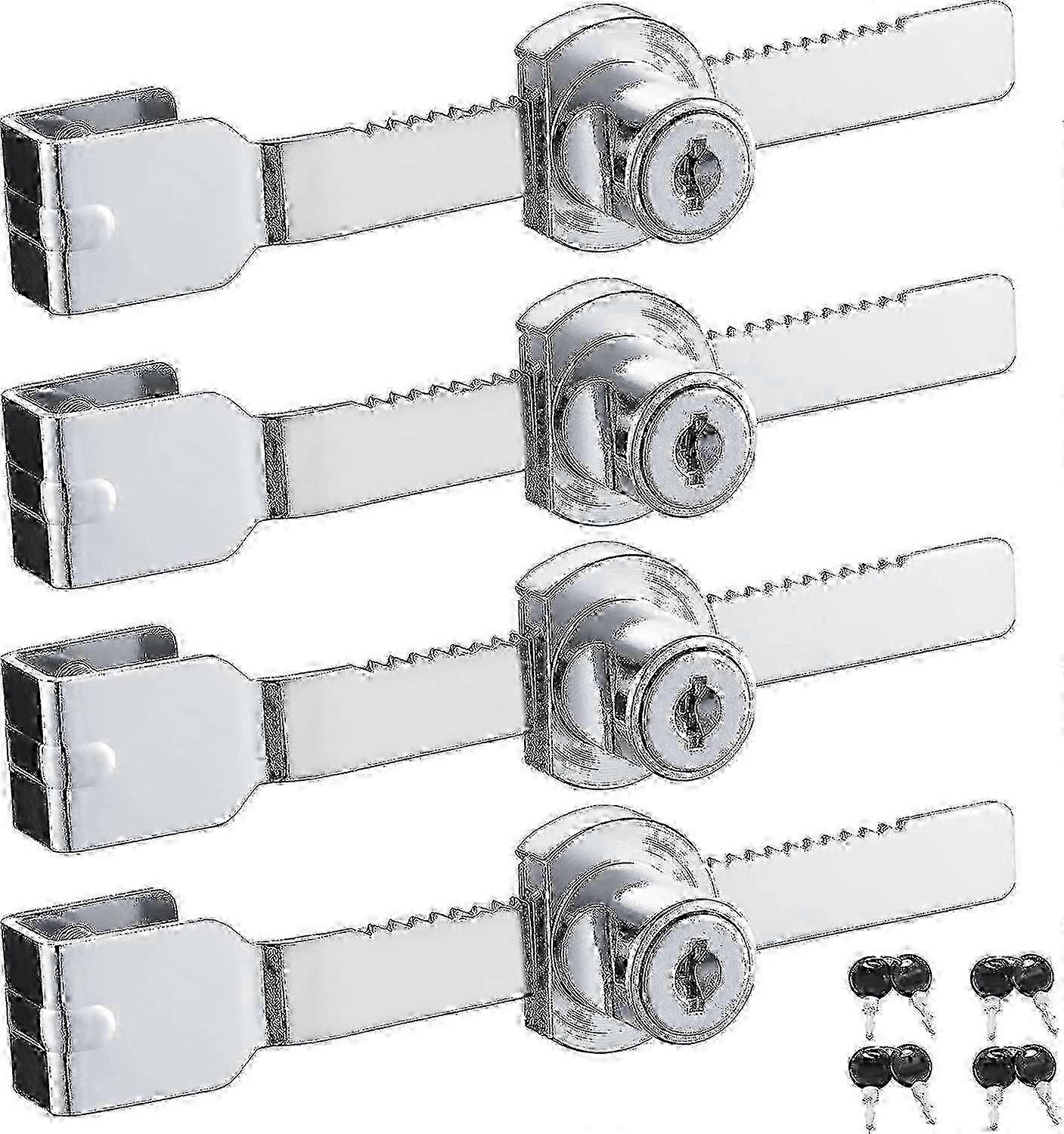 Set Of 4 Sliding Glass Door Locks, Drawer, Showcase, Glass Cabinet With Chrome Finish, Keyed Alike