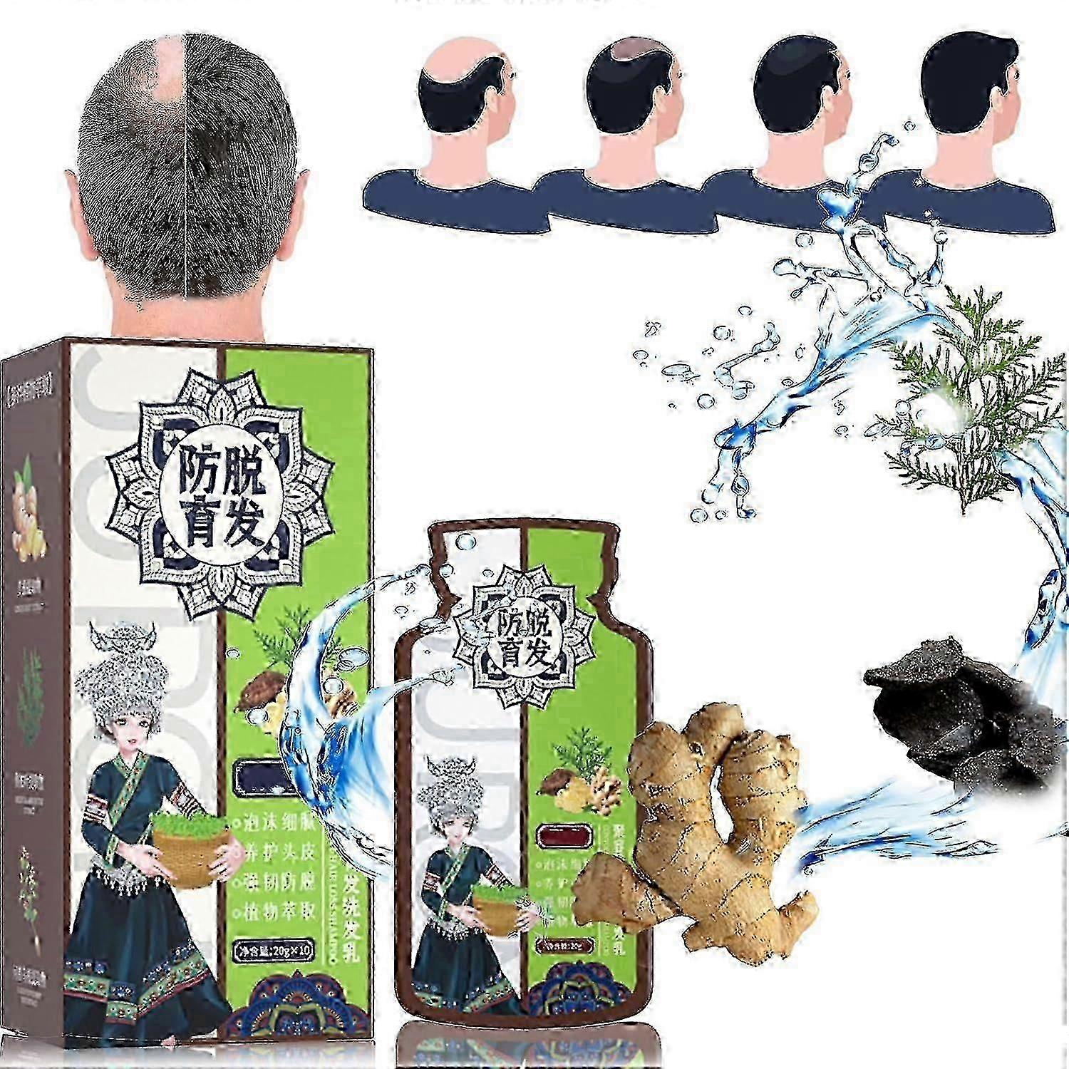 10-30 saszetek Szampon z ekstraktem z imbiru przeciw wypadaniu włosów, Szampon imbirowy na porost włosów, Naturalny szampon przeciw wypadaniu włosów do wszystkich rodzajów włosów_c*