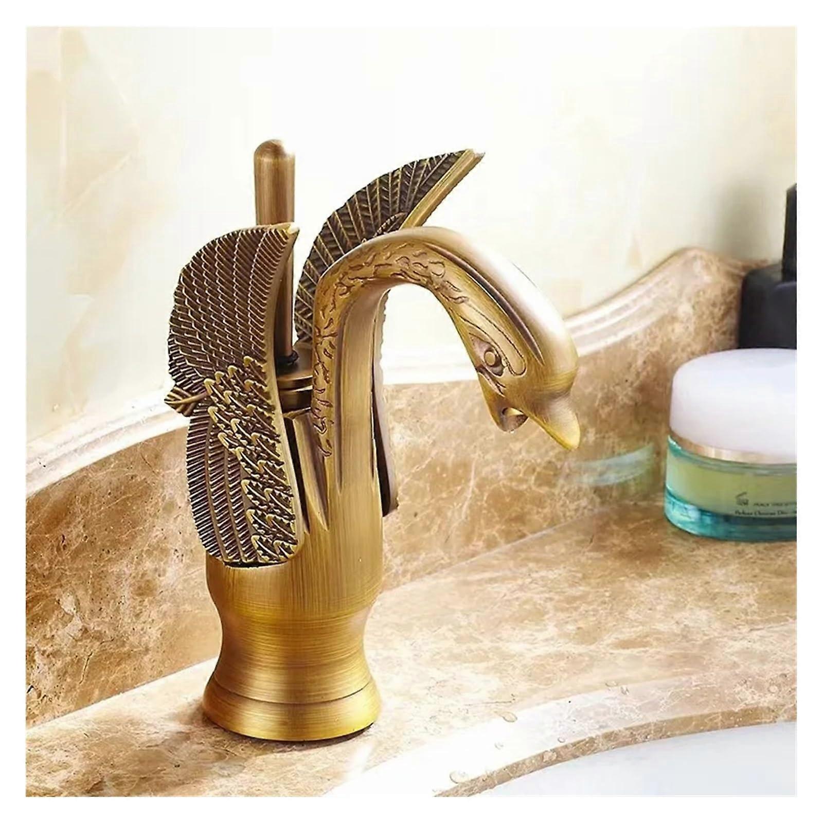 Black Faucet Bathroom Basin Vintage Full Copper Hot And Cold Swan Shaped Single Handle Dwarf Bronze