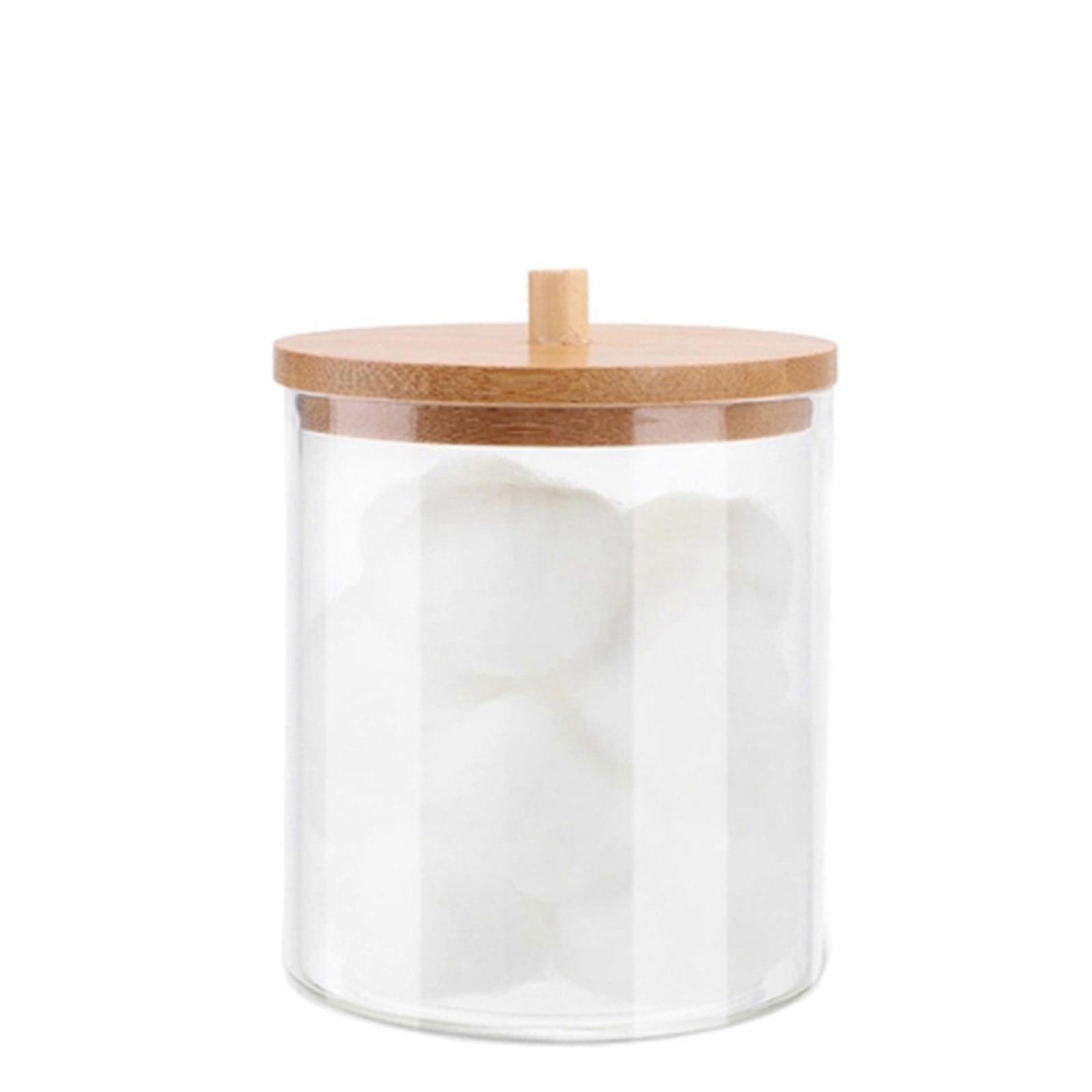 Qtip Dispenser for Cotton Balls, Swabs, Rounds & Floss - Clear Plastic Storage Jar Set Compatible with Bathroom Organization