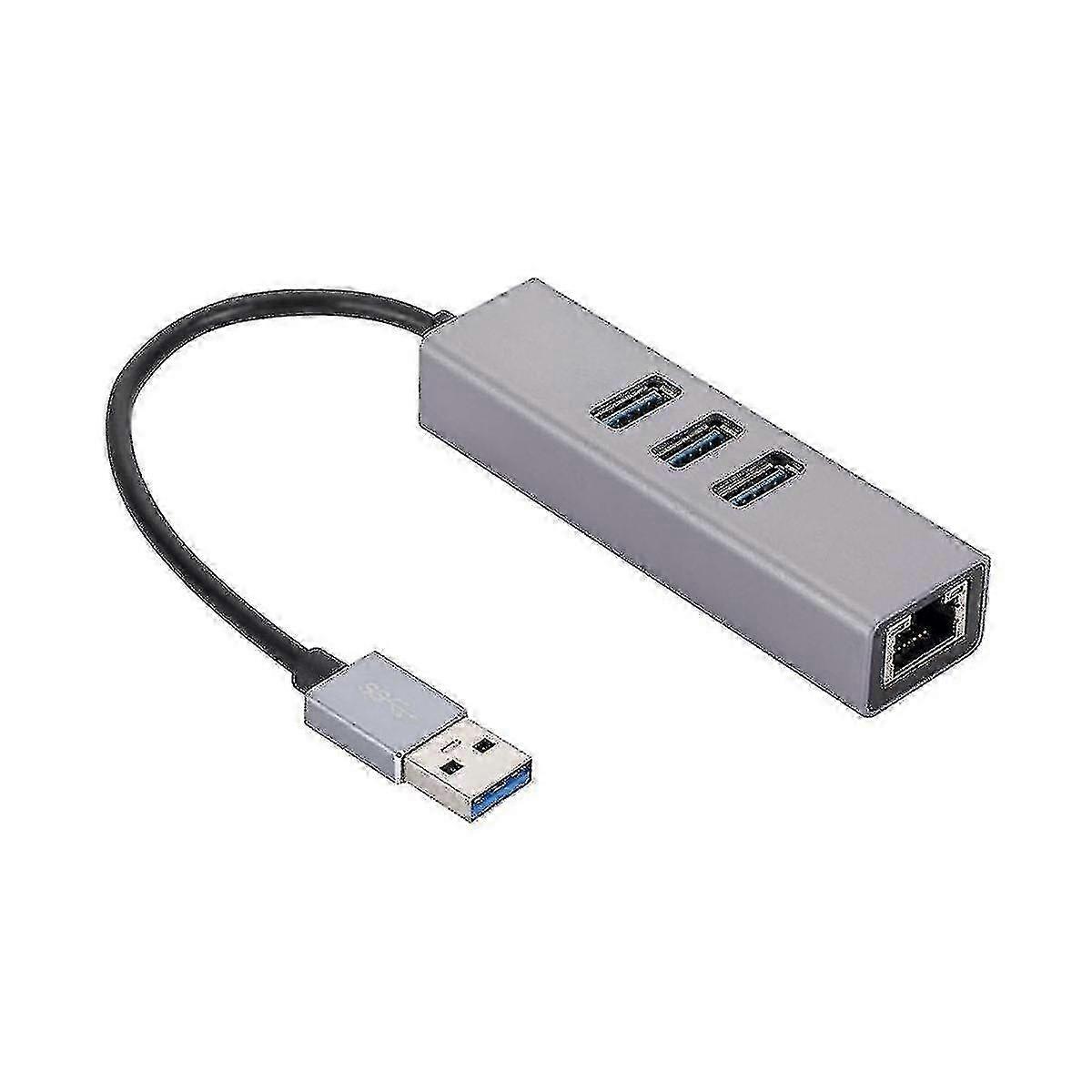 3-Port Gigabit USB 3.0 Hub with RJ45 Ethernet Network Card in Aluminum Alloy 25-26s