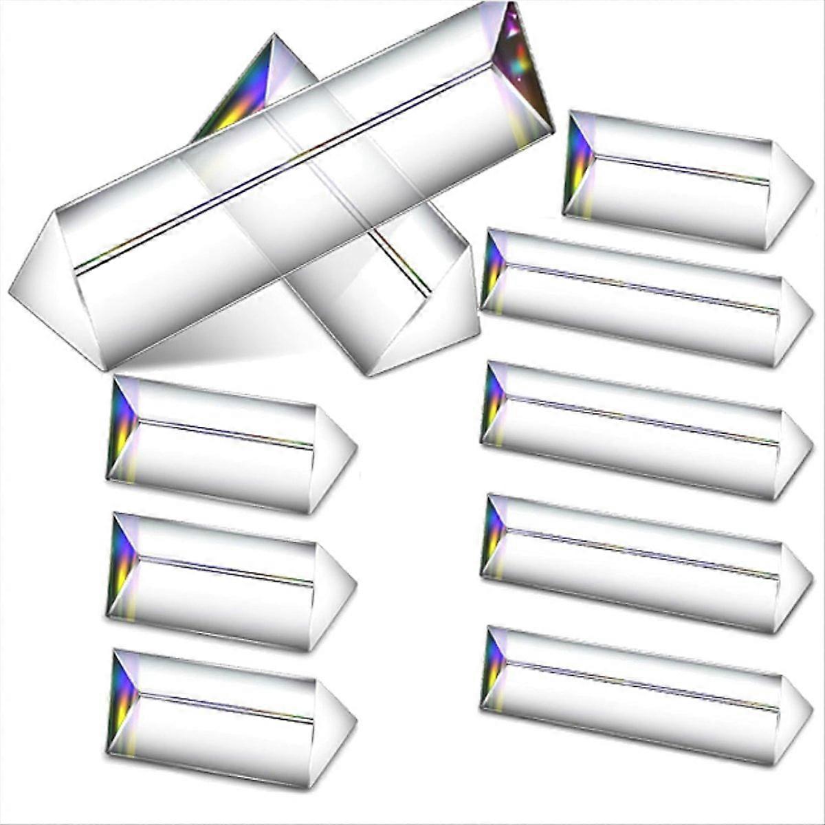 10 Pack Clear Triangular Prisms Optical Glass Prisms Crystal, Light Spect  Physics for Science Teaching 2.4Inch,6 Inch