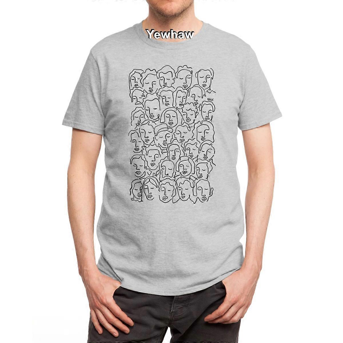 People's T-Shirt minimalism line art faces pattern continuous line crowded