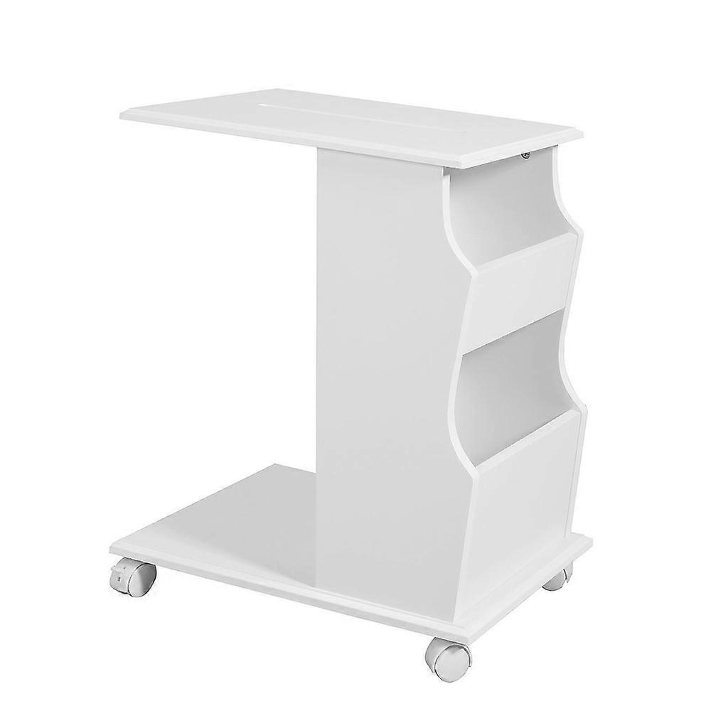 SoBuy FBT67-W,Sofa Side Table With iPad Phone Holding Groove End Table with Storage Shelves Mobile Office Side Table  for Bedroom, Living Room