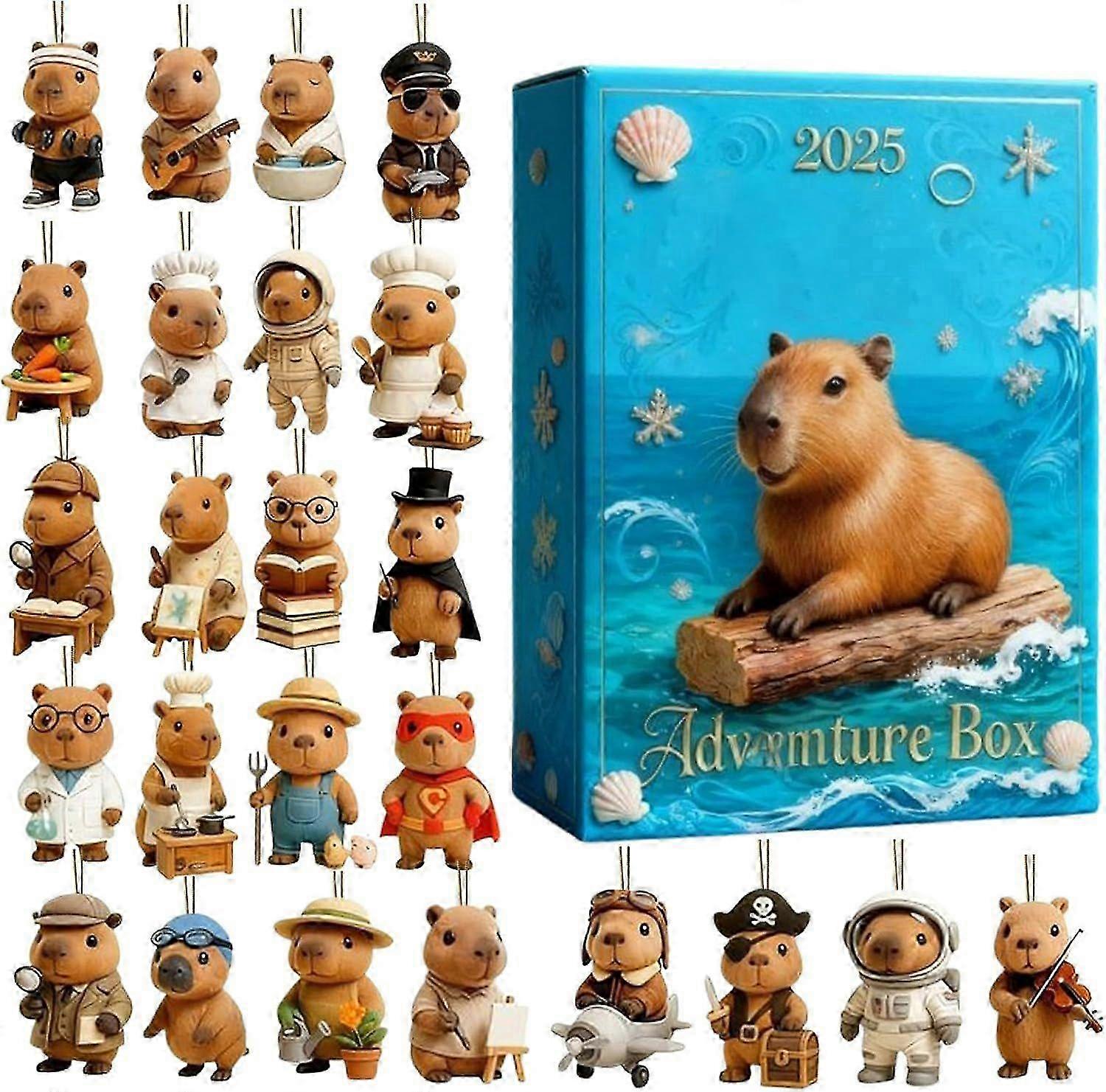 Figuras De Capibara De Navidad Calendario De Adviento Capybara Con 24 Figuras 3D – Decoración Navideña De ABS Para Escritorio, Chimenea O Estantería