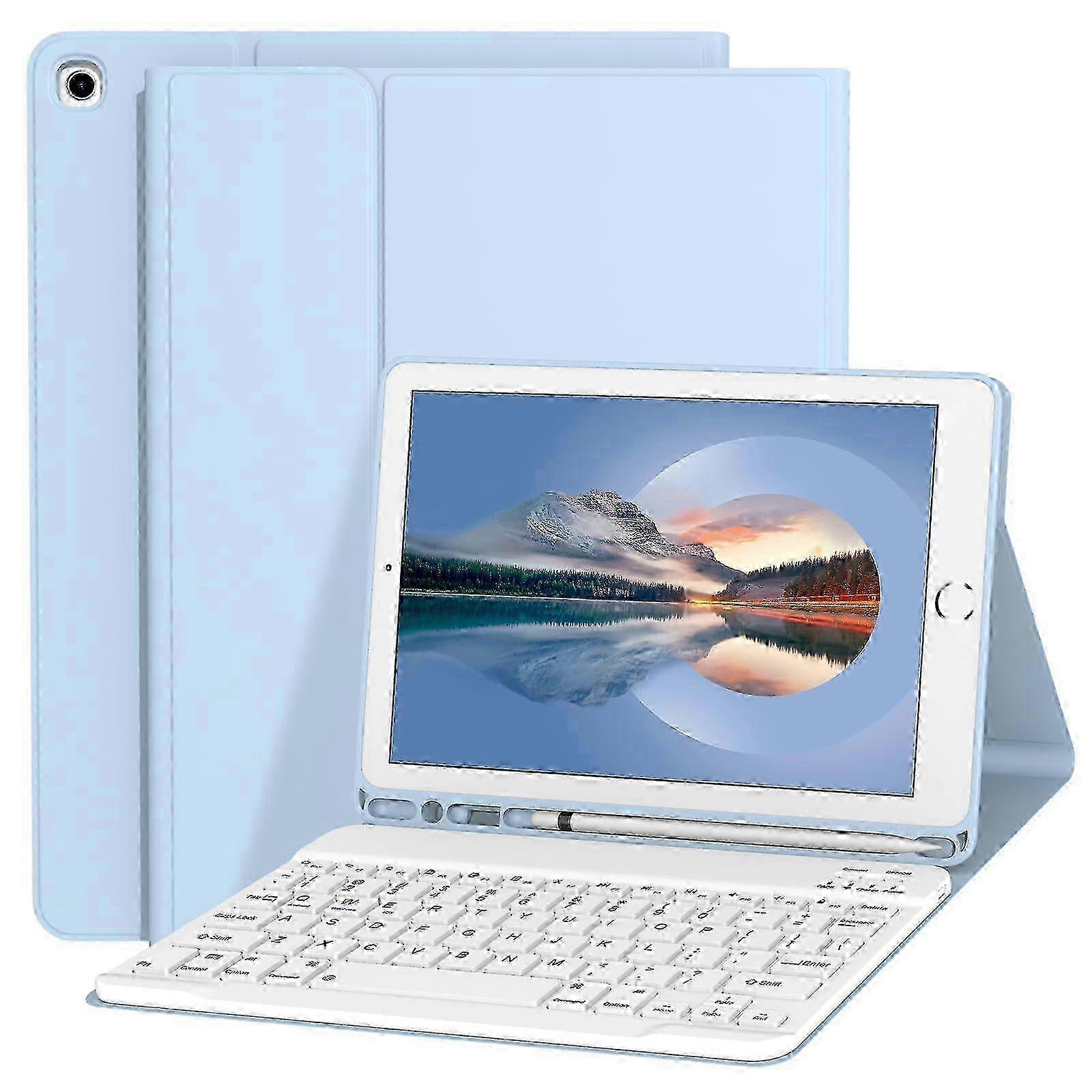 White Keyboard Case for iPad 9th/8th/7th Gen 10.2 Inch Magnetic Detachable Wireless Keyboard, Light Blue