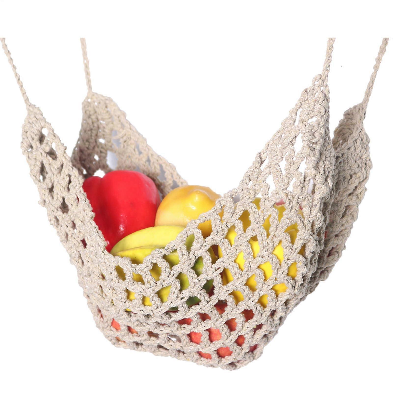 Macrame Fruit Hammock UnderCabinet Hanging Basket Bohemian Kitchen Organizer Woven Net Storage Preserver