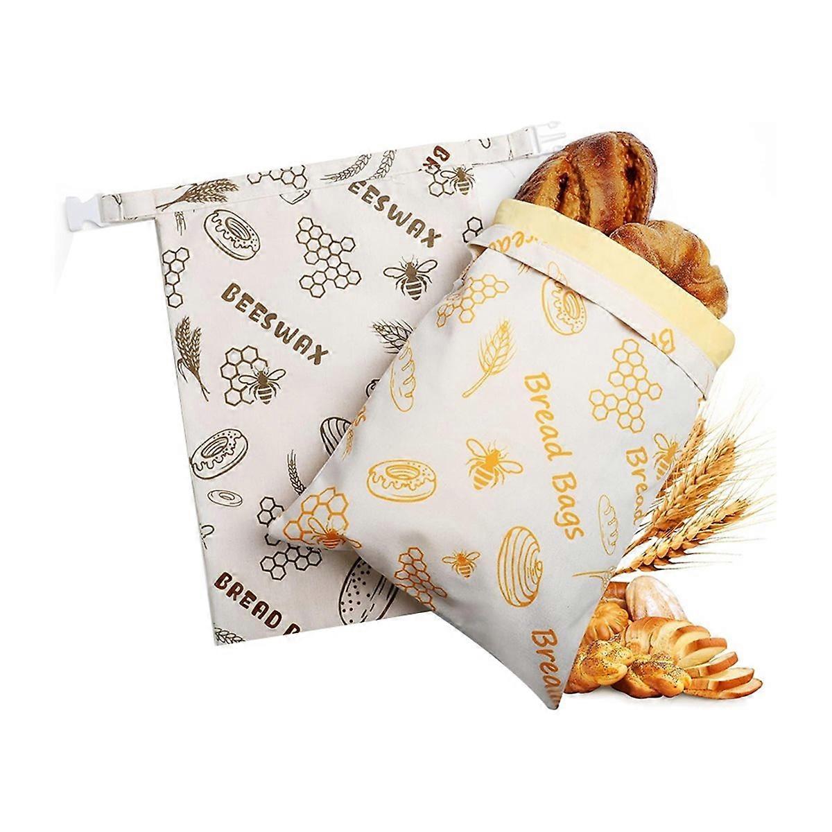 2 Pcs Reusable Beeswax Bread Bags for Freezer & Refrigerator,