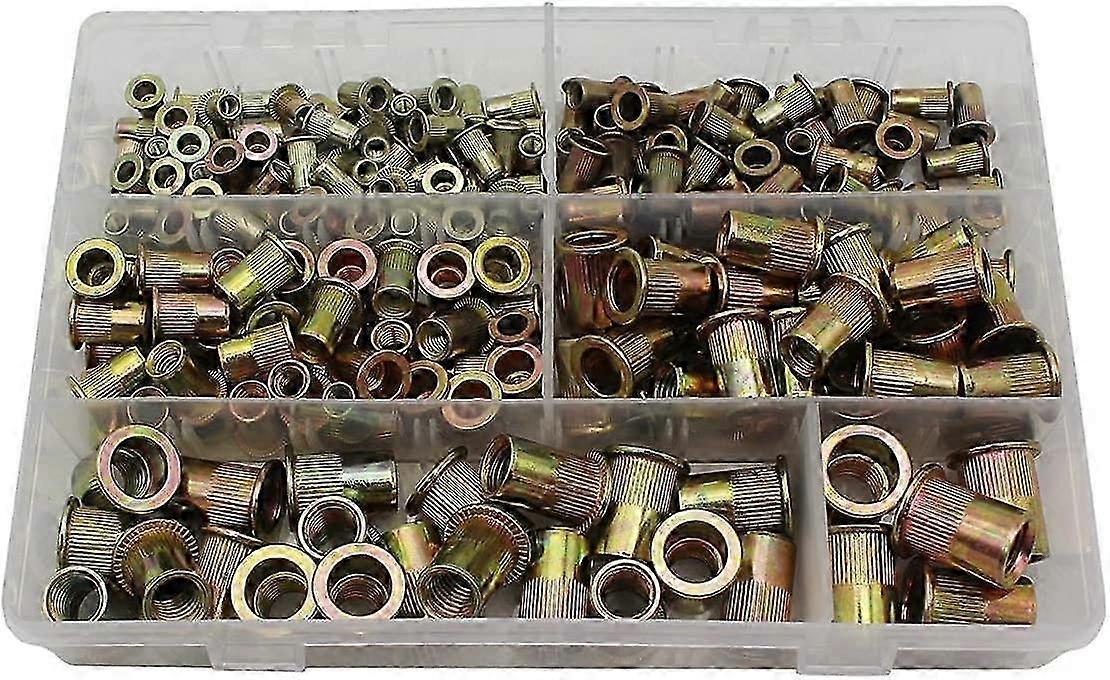 210Pcs Rivet Nut M4 M5 M6 M8 M10 M12 Zinc Plated Carbon Steel Flat Head Rivnut Threaded Insert Rivet Nuts Assortment Set