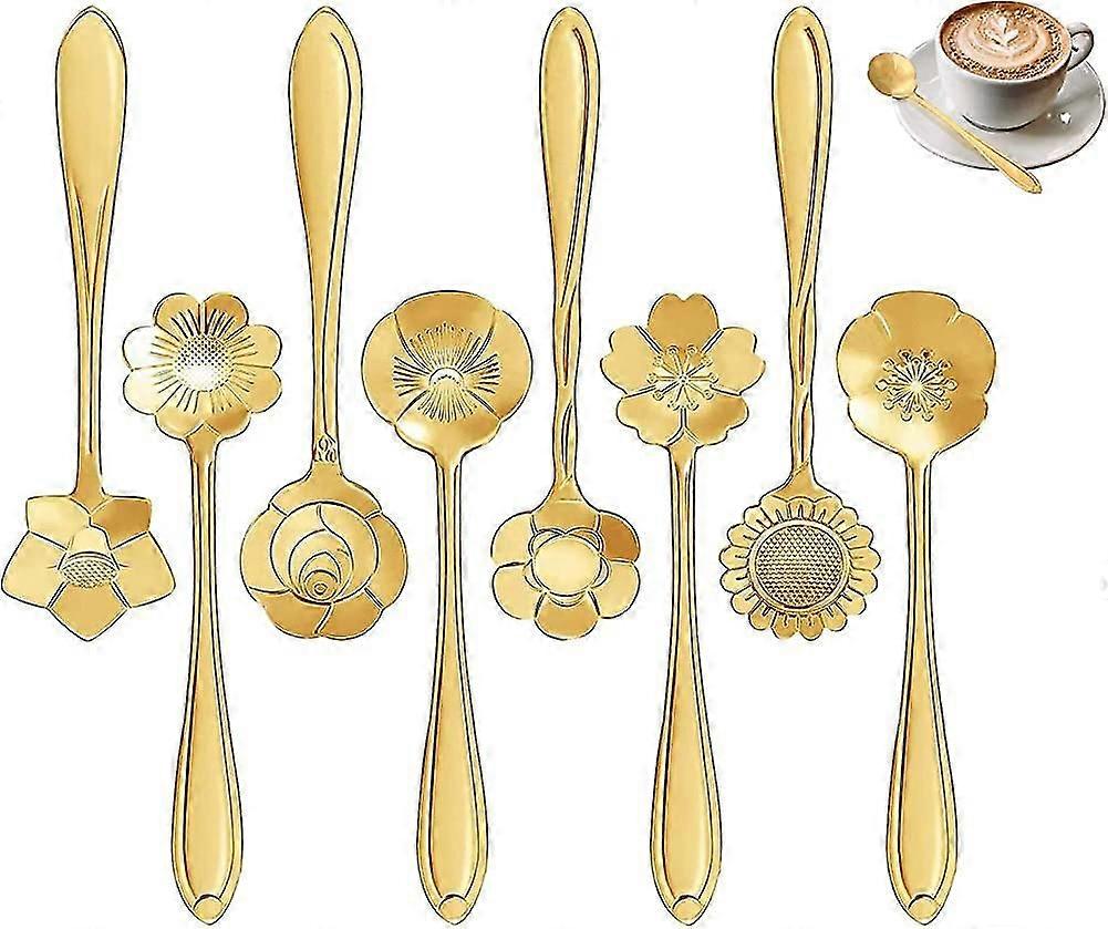 Set di 8 cucchiai a forma di fiore in acciaio inossidabile, cucchiaini da tè e cucchiaini da caffè
