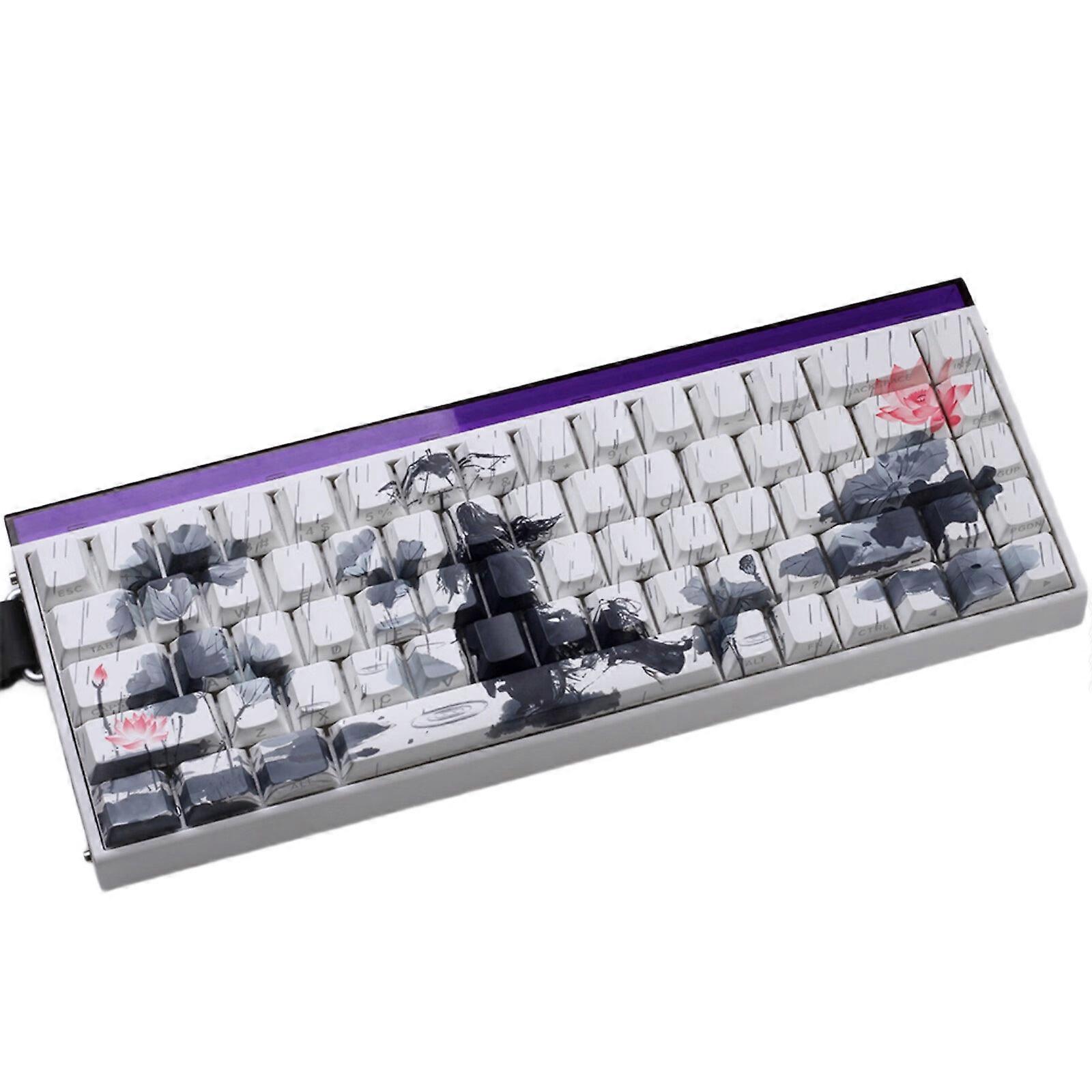 Ergonomic Side Printed Keyboards Keycaps PBT Heat Sublimated Rain Flower Pattern for Mechanical Keyboards 60% 68% Multicolor