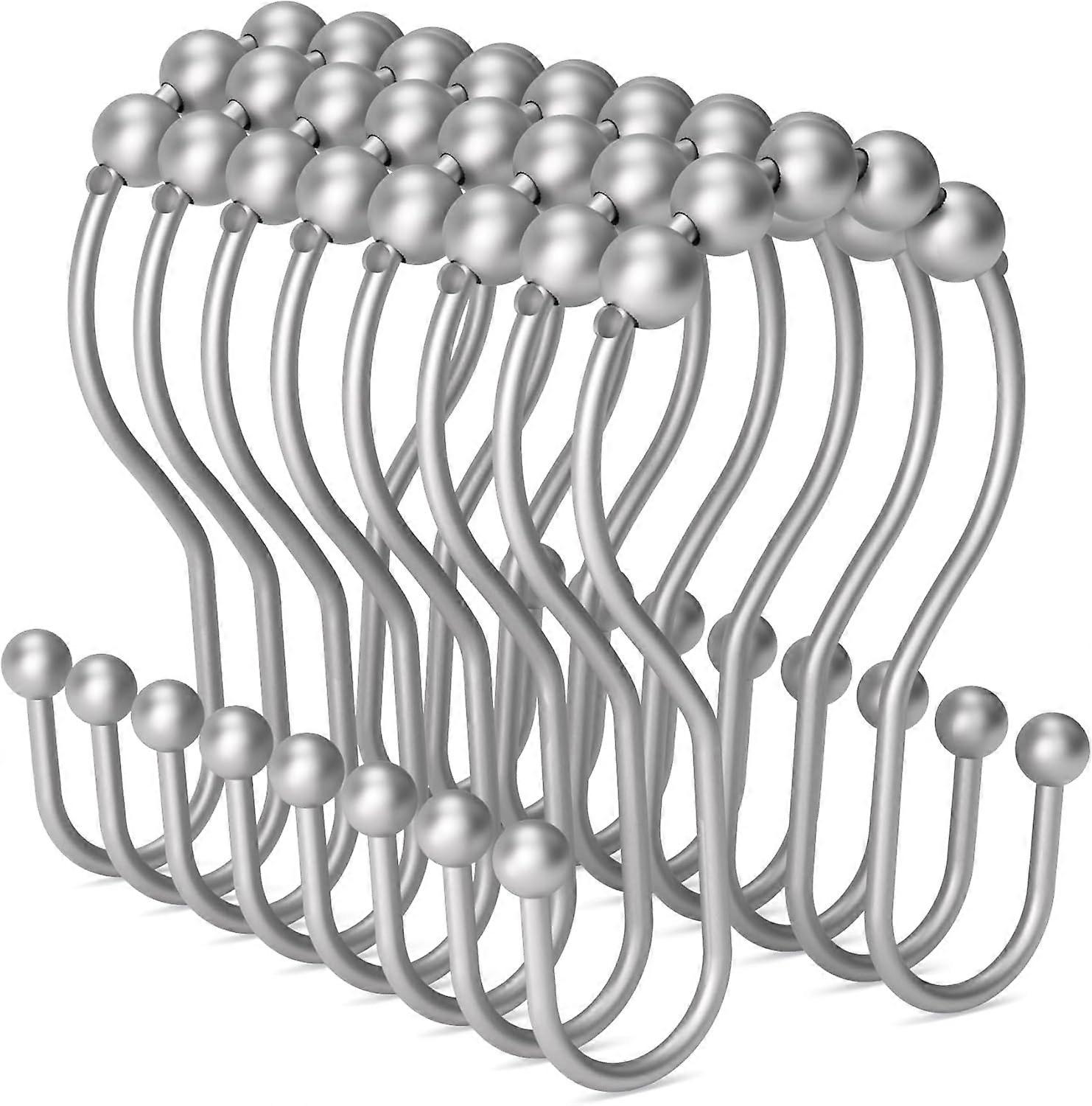 Shower Curtain Hooks Silver, 12 Pcs Rust Proof Rings with Smooth Glide, compatible with Standard Shower Rods