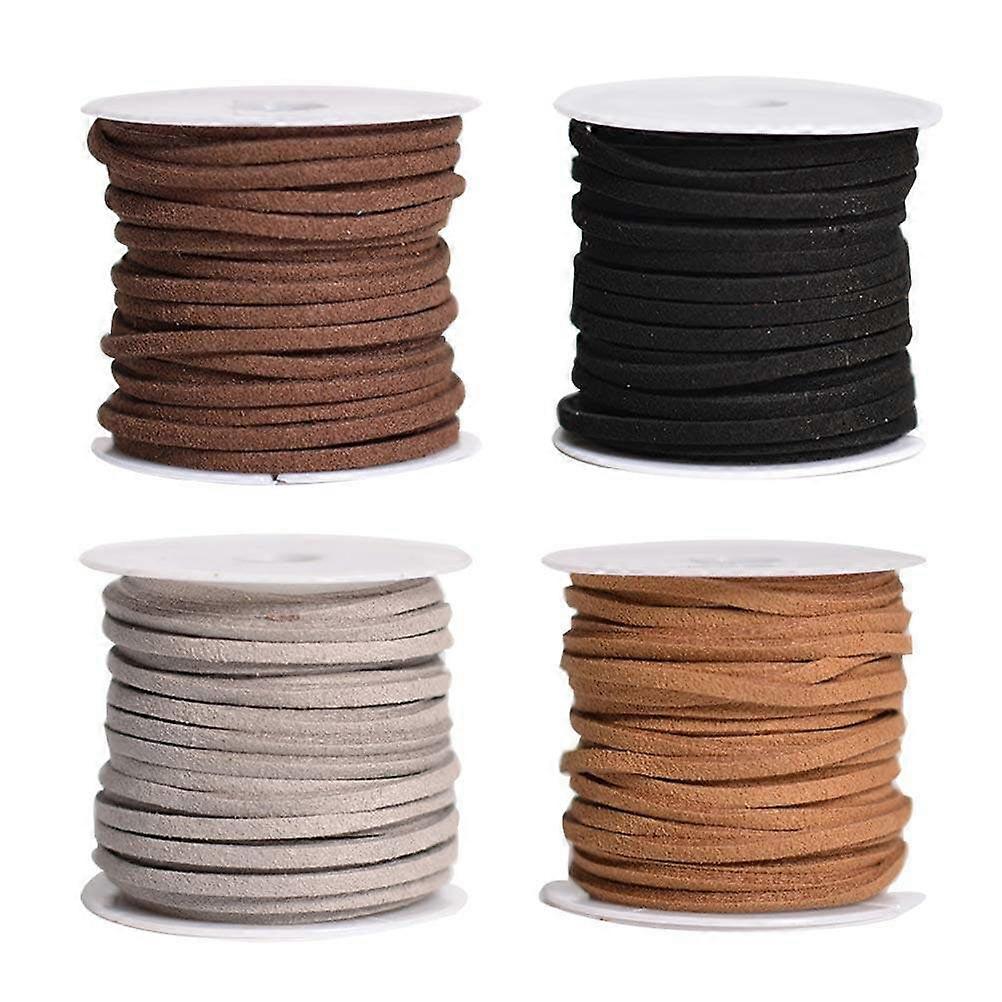 4pcs 5Meters DIY Artificial Strap String Leather Lace Beading Thread Suede Lace Double Sided with Roll Spool(Random 4 Colors)