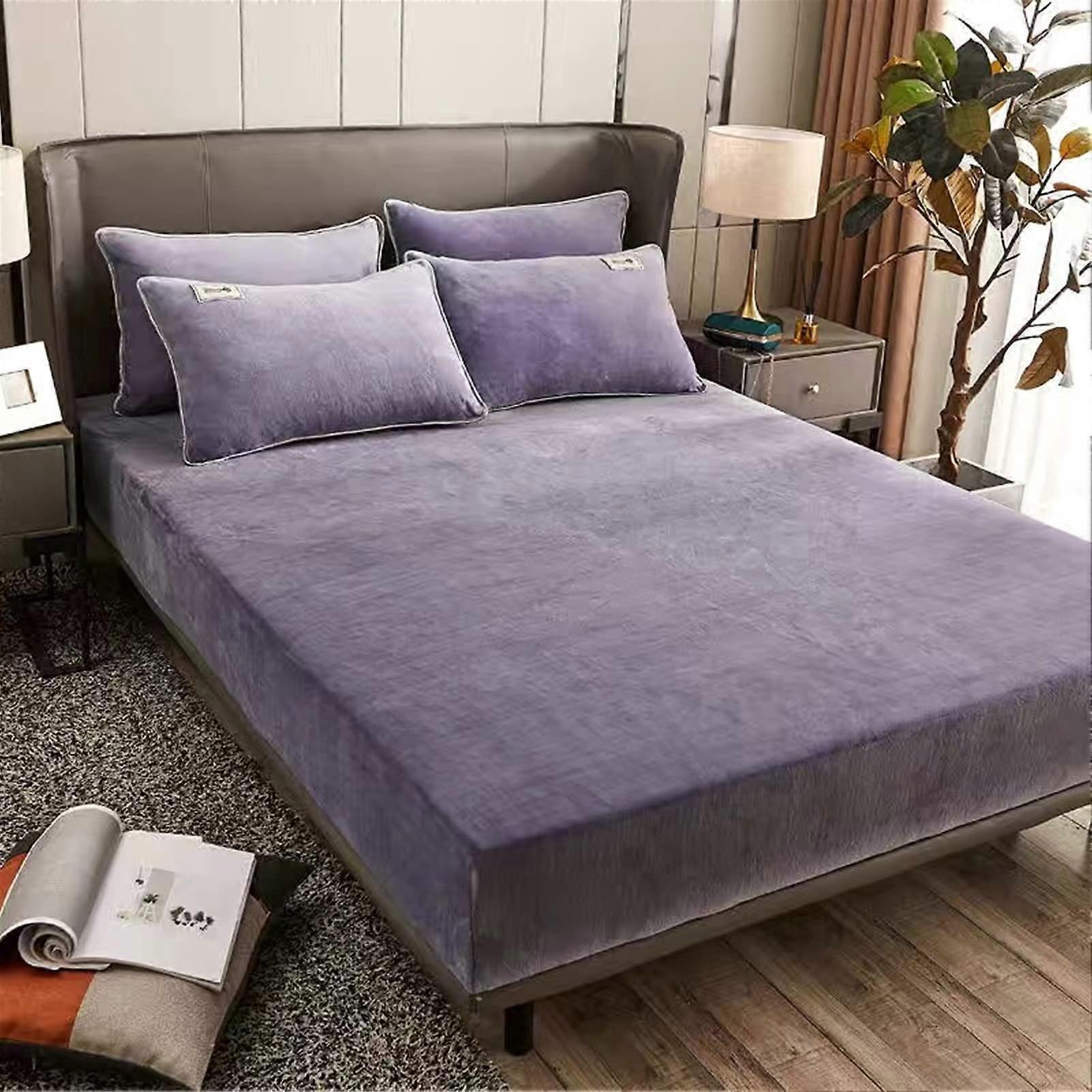 Winter Warm Flannel Fitted Sheet 120x200x25cm Super Soft Elastic Band Mattress Protector Double Bed Cover in Color I