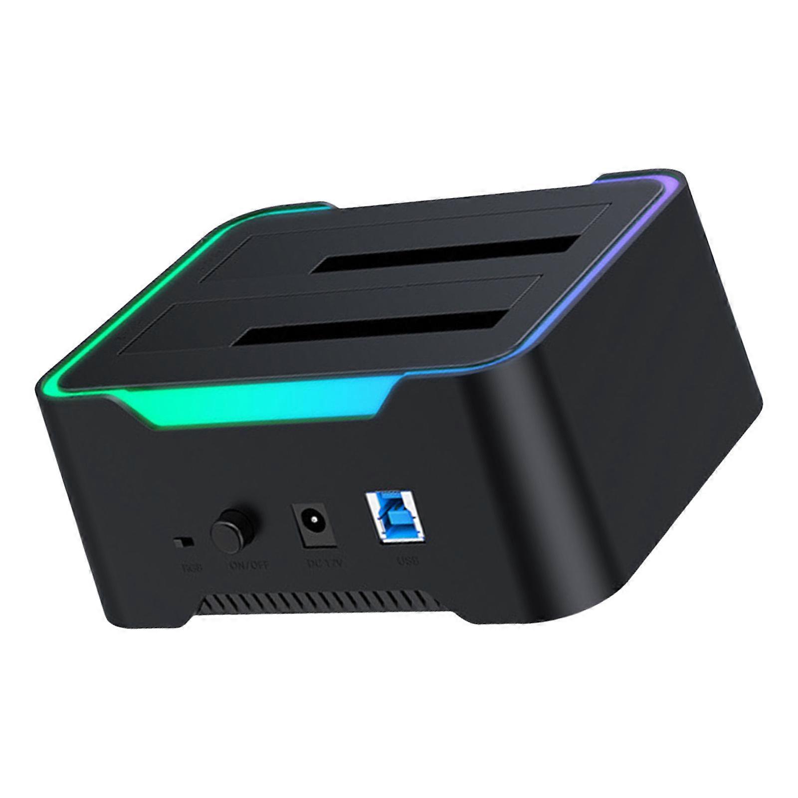 USB3.0 Double Bay Hard Drive Docking Station Base for 3.5 or 2.5inch Hard Disks Featuring Offline Cloning Multicolor