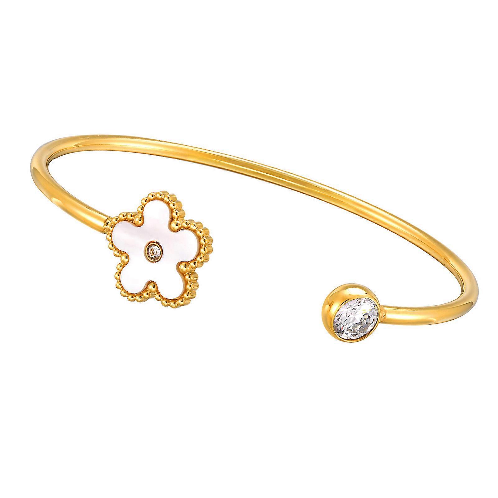 Creative Opening Bangle With Zircon Stones And Shell Texture Unique Bangle Jewelry For Active Lifestyles Multicolor