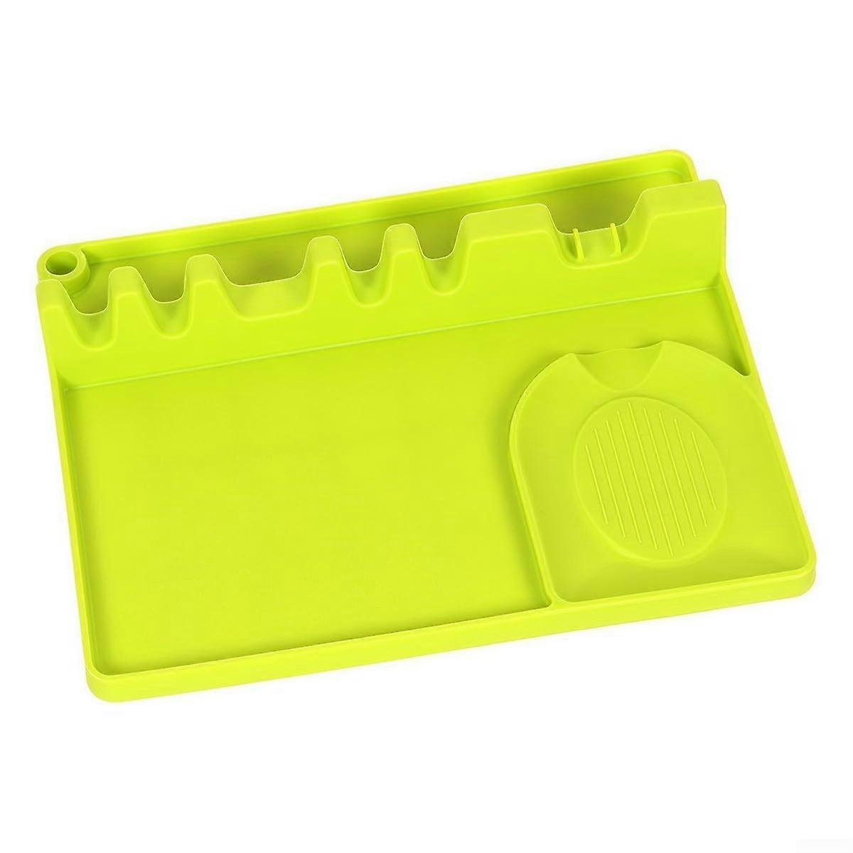 Silicone Utensil Rest with Drip Pad for Spoons Spatulas Ladles and Pot Lids, HeatResistant Stand (Green)