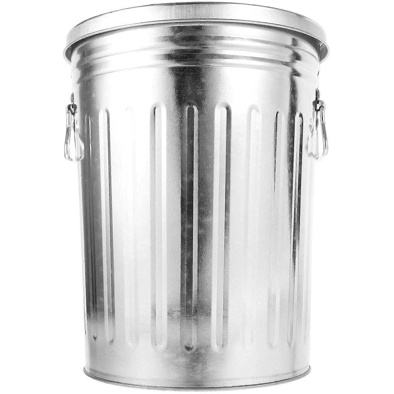 Trash Can with Lid Trash Can Round Metal Trash Can Outdoor Garbage Can Trash Holder