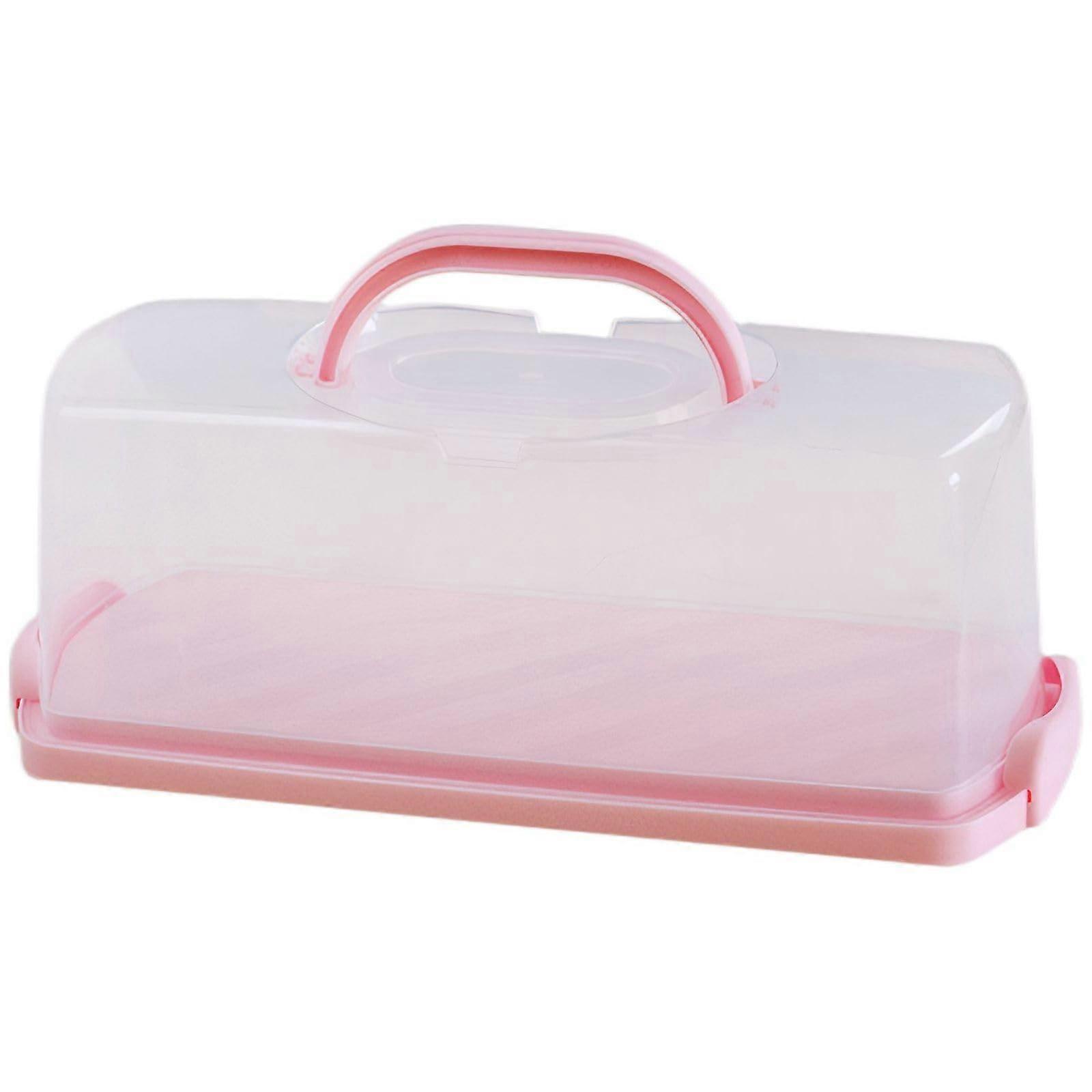 Large Cake Carrier with Handle and Clear Lid for Long Cakes and Pastries, Pink Base