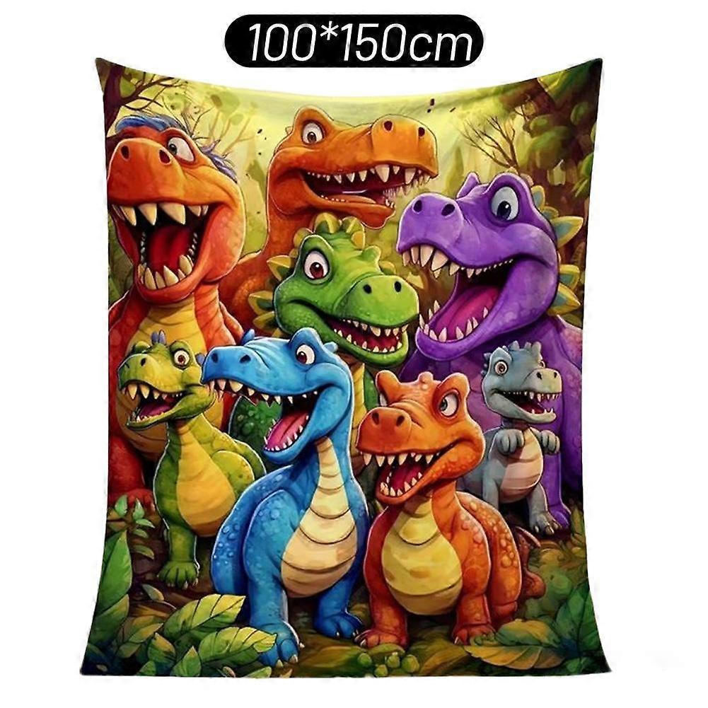 Funny Face Dinosaur 3D Print Blanket Tapestry Comfortable Warm Blanket Lightweight Fabric Colorful Dinosaur Friends Blanket