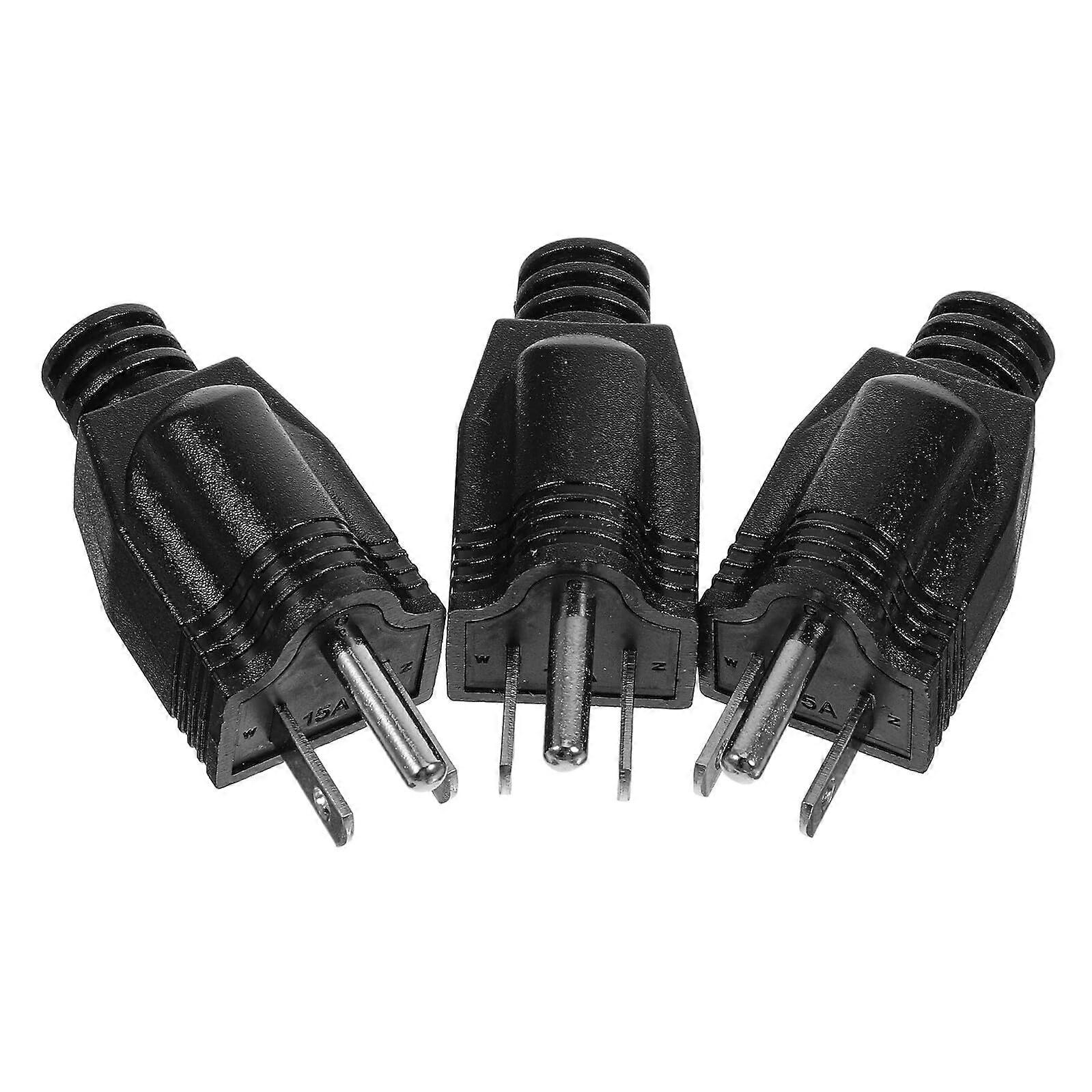 3pcs Heavy Duty Extension Cord Plug Replacement with Grounded 3 Prong Flame Retardant Connector for Industrial Power Tools US Standard Black