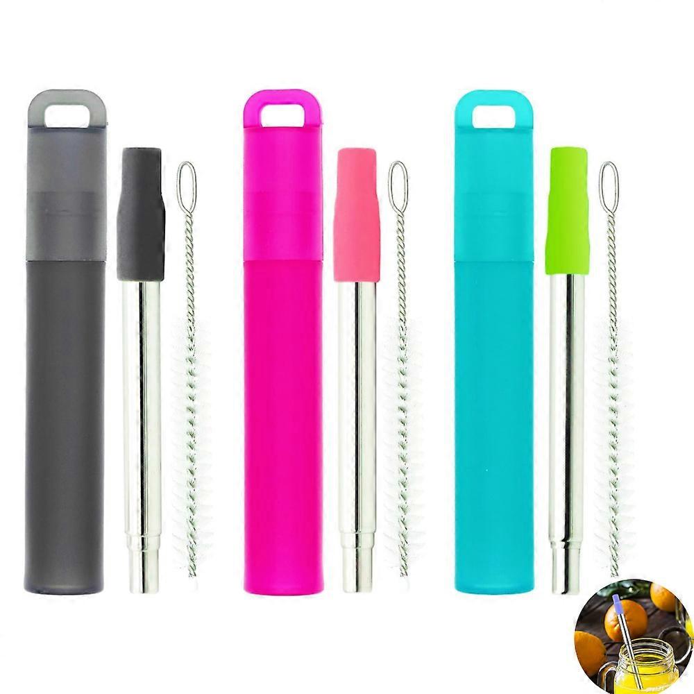 2/3Pcs Portable Reusable Telescopic Travel Straws with Case and Cleaning Brush, Collapsible Stainless Steel Drinking Straw