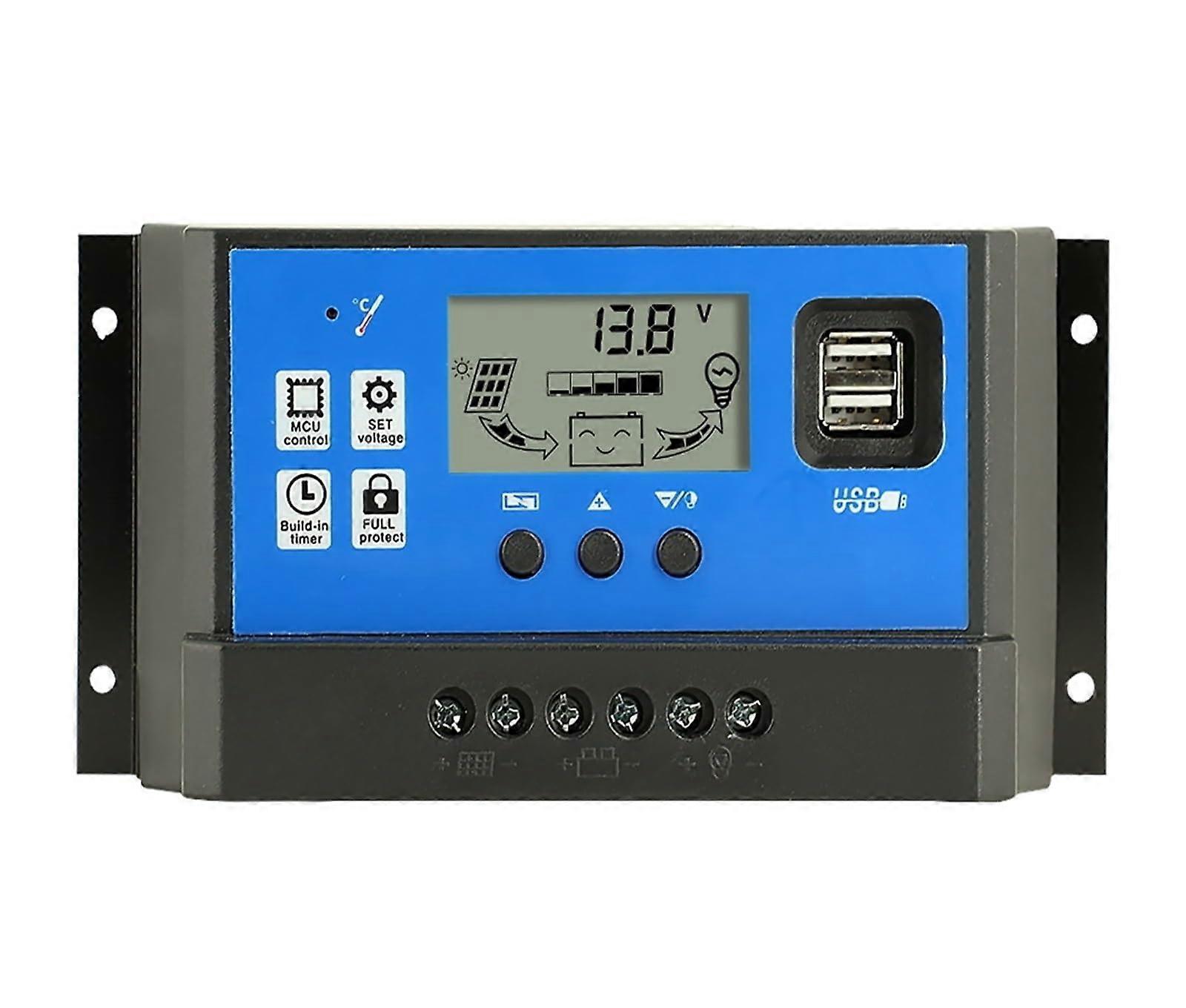 Solar Controller, 30A PWM Solar Charge Controller for 12V 24V Systems, Battery Voltage Regulator for Off-Grid Use