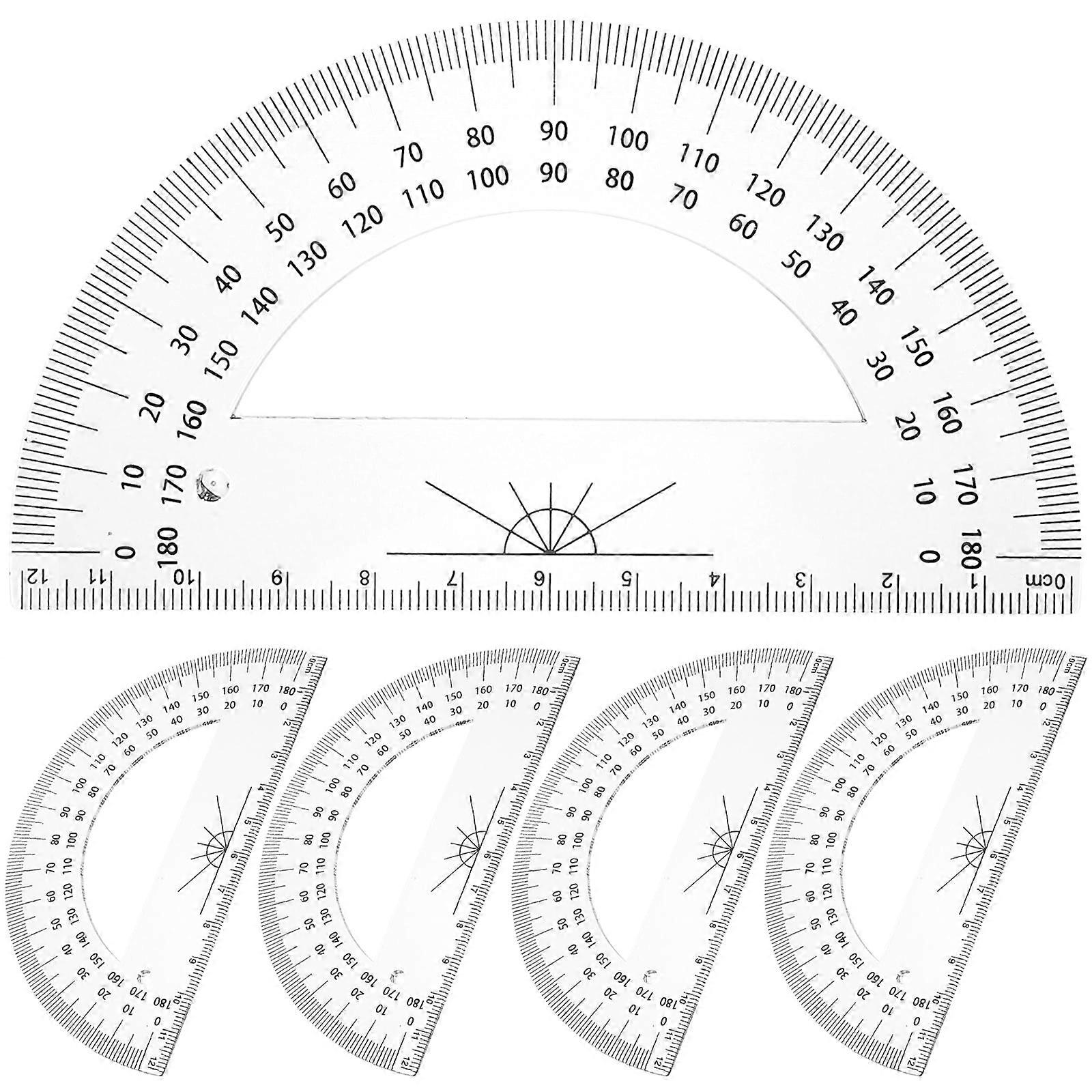 Protractor Geometry Half Circle Plastic Measuring Math Student Semicircle Horns Stationery 5 Pcs