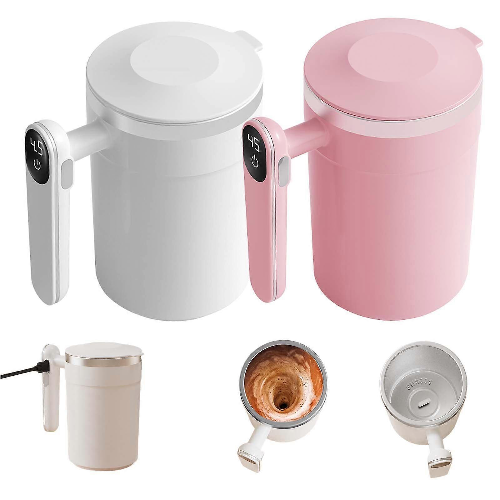2 Pack Magnetic Self Stirring Mug with Temp Display, 400ml 304 Stainless Steel USB Rechargeable Cup