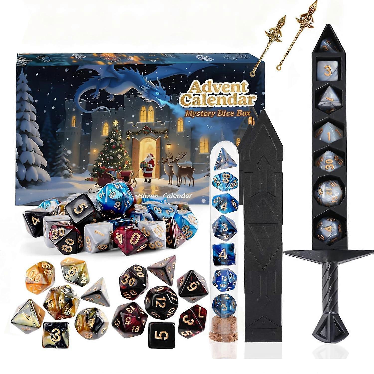 Dice Advent Calendar 2025 with 24Day Countdown, TwoTone Polyhedral Set for RPG and Tabletop Games