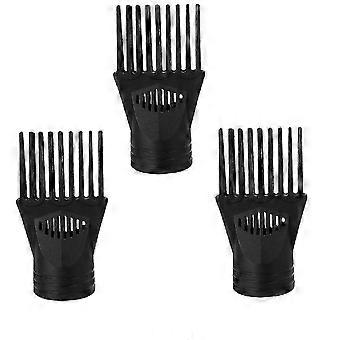 Embout peigne universel noir pour sèche-cheveux, accessoire de coiffage professionnel pour lisser et démêler les cheveux fins et bouclés naturels, lot de 3.