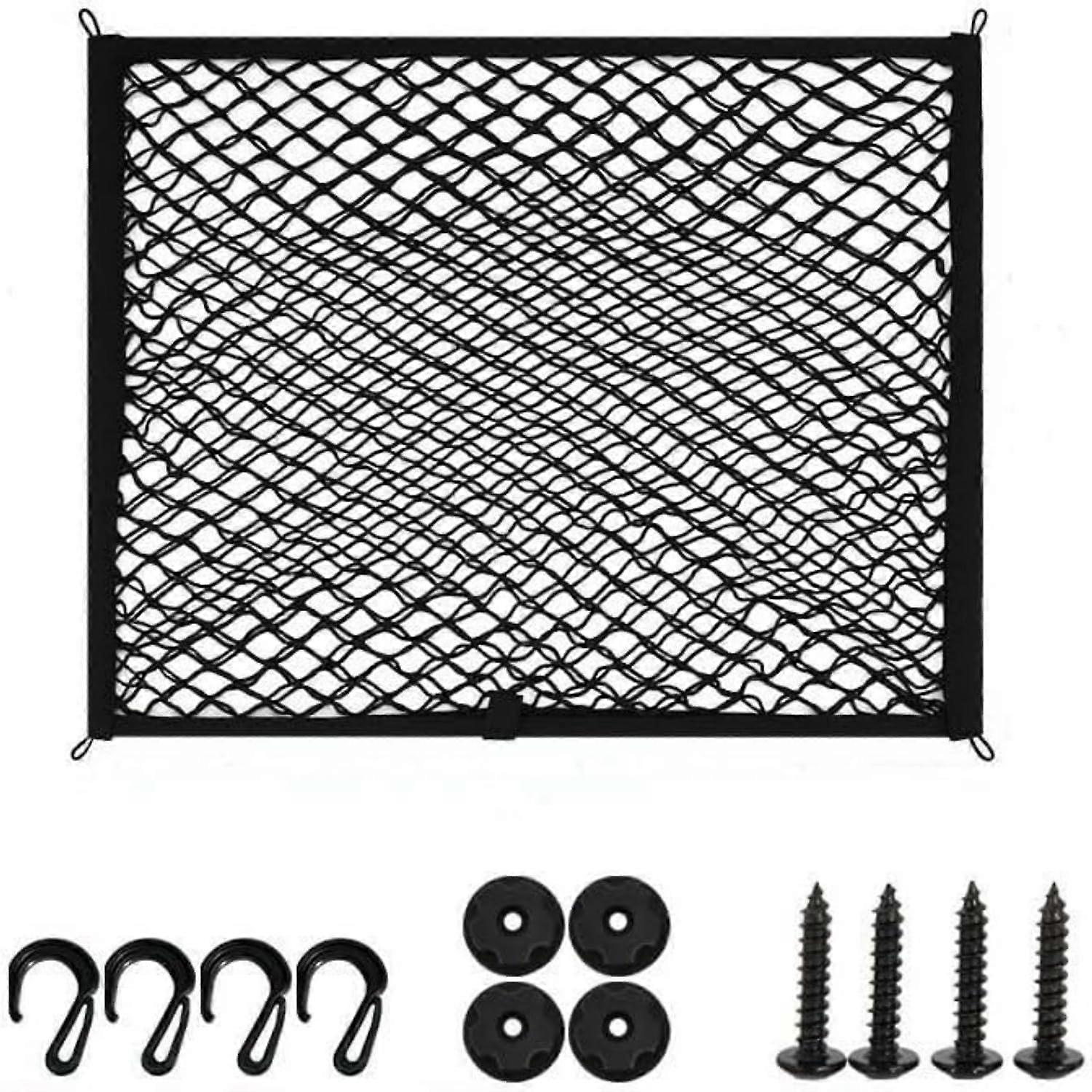 Cargo Net for SUV DoubleLayer Stretchable Nylon Mesh with Hooks Adjustable Car Boot Organizer 40x60cm