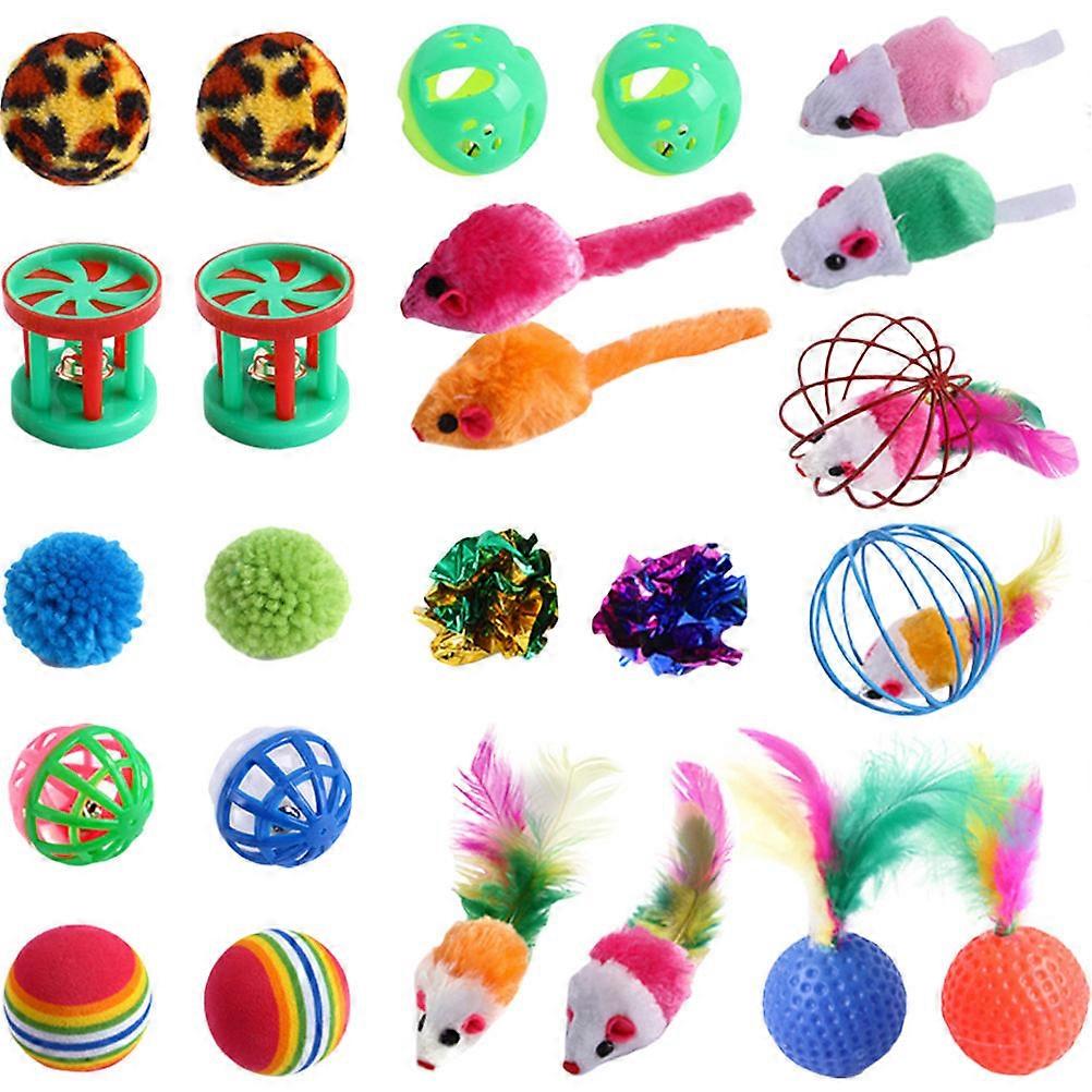 Plastic Ball Teasing Toy for Cats Interactive Plush Toy 24Pcs