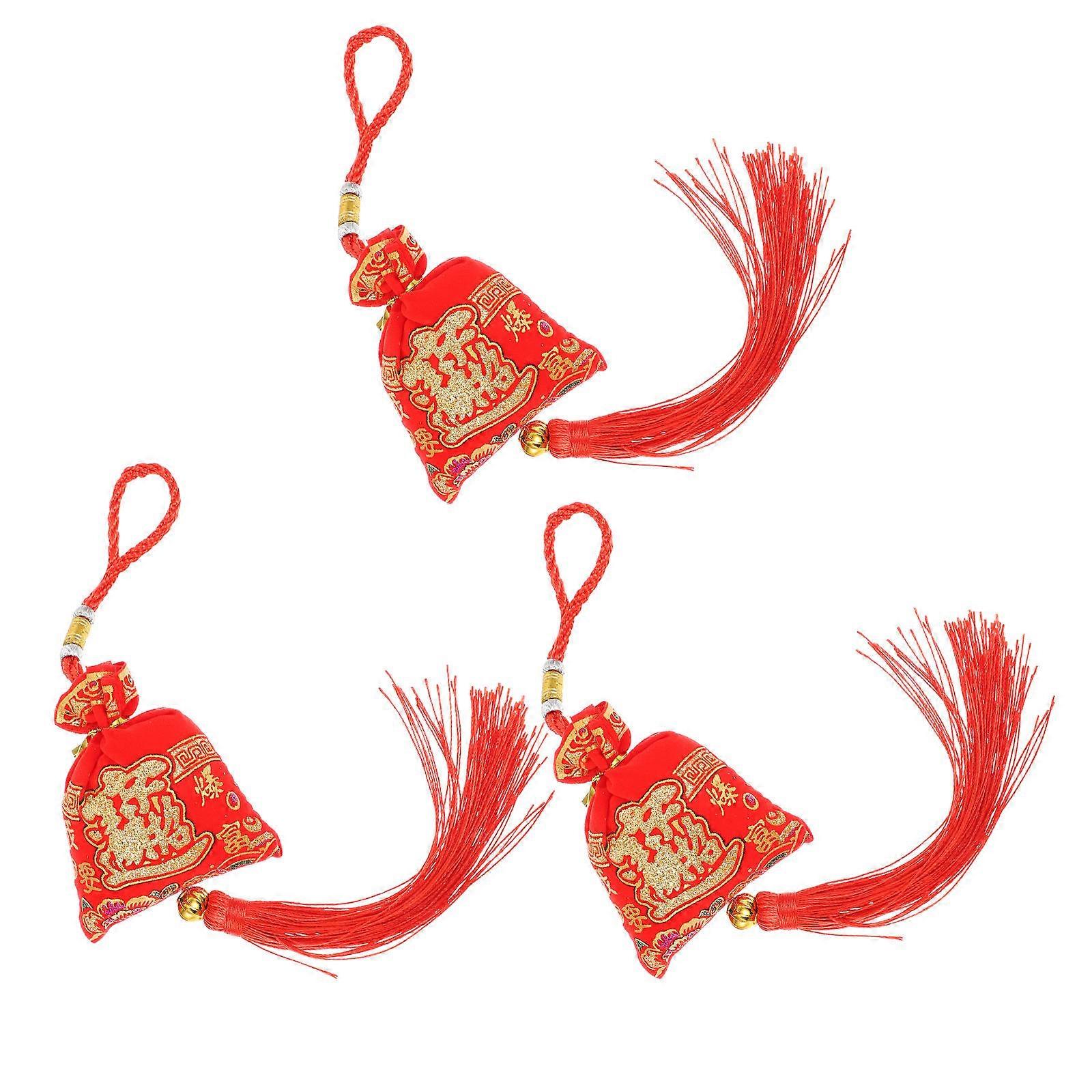 Lunar New Year Decorations Chinese Auspicious Pouches Rectangular Shape Cloth Material Festive Atmosphere Creation 3Pack