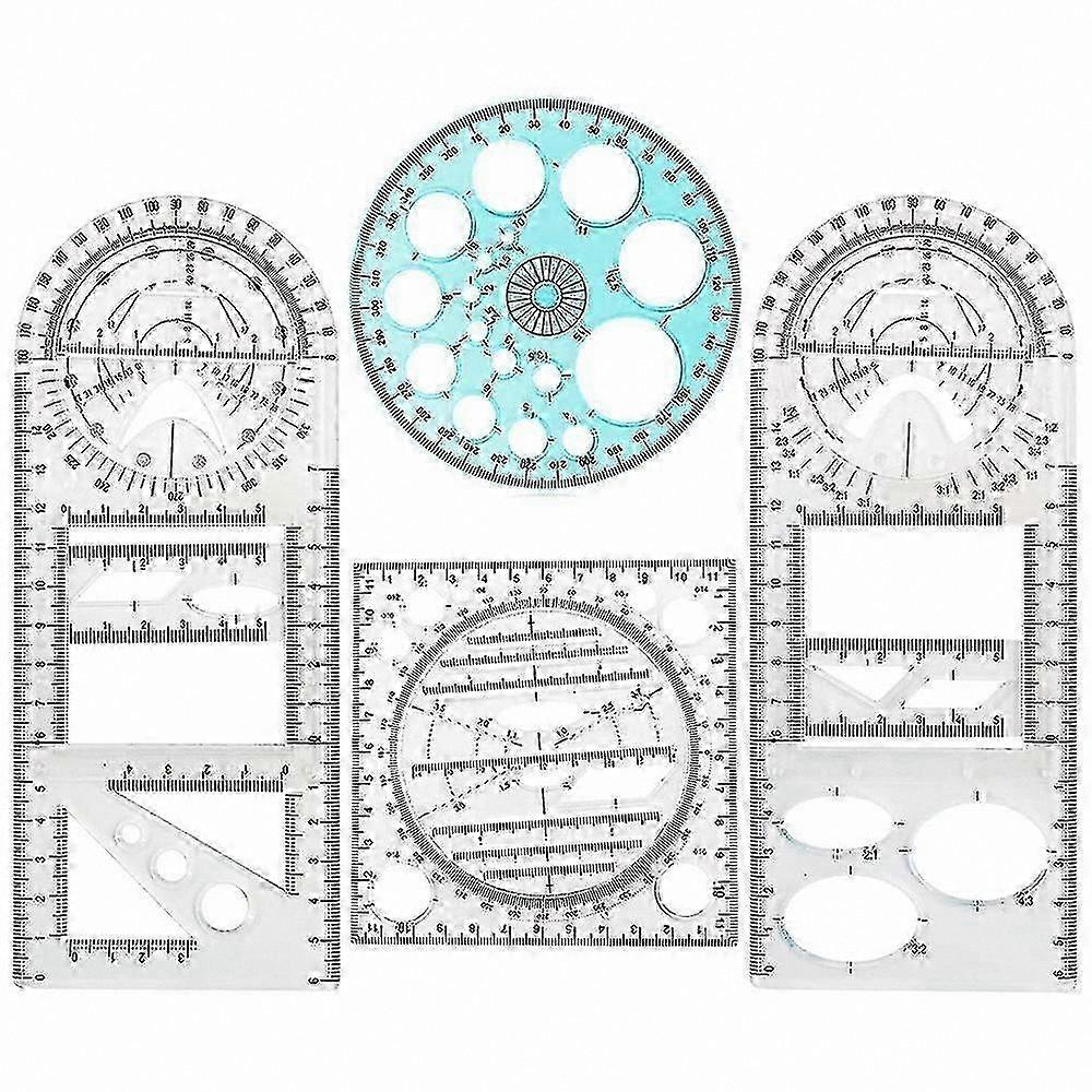4 Pcs Multifunctional Geometric Ruler Set for Drawing, Math Measuring & Circle Tools